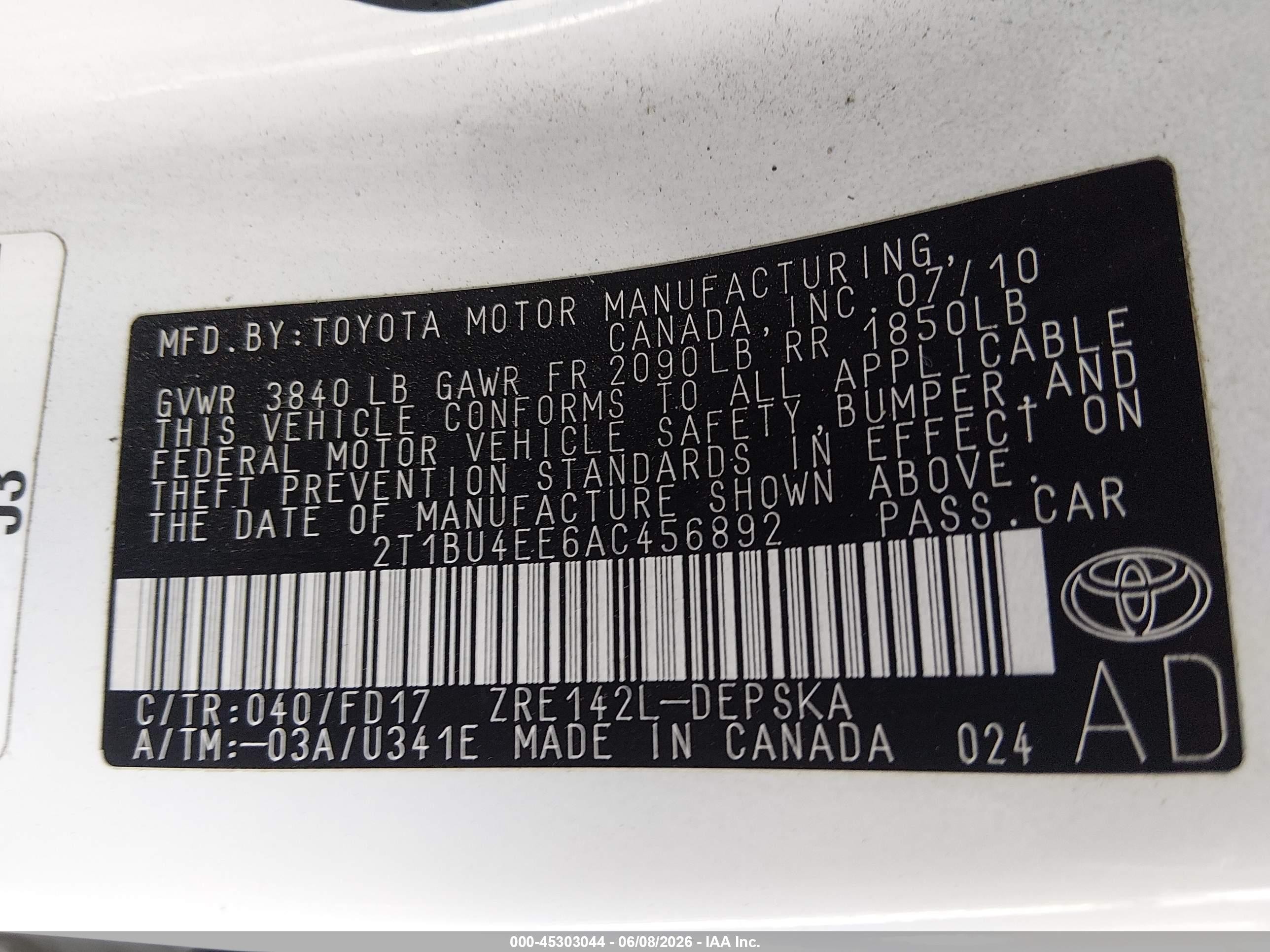 2010 Toyota Corolla S White vin: 2T1BU4EE6AC456892