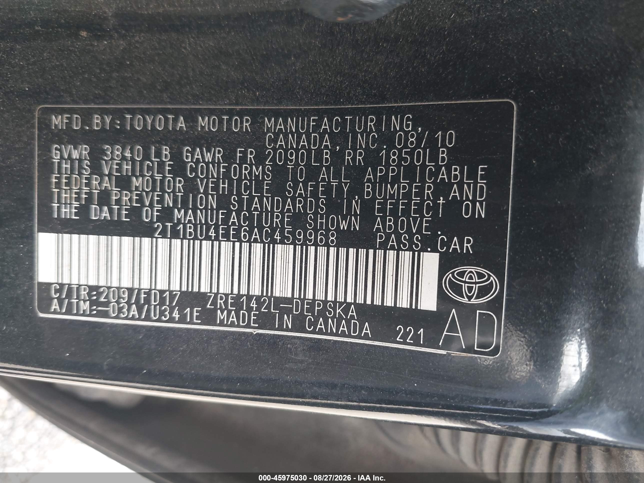 2010 Toyota Corolla S Black vin: 2T1BU4EE6AC459968