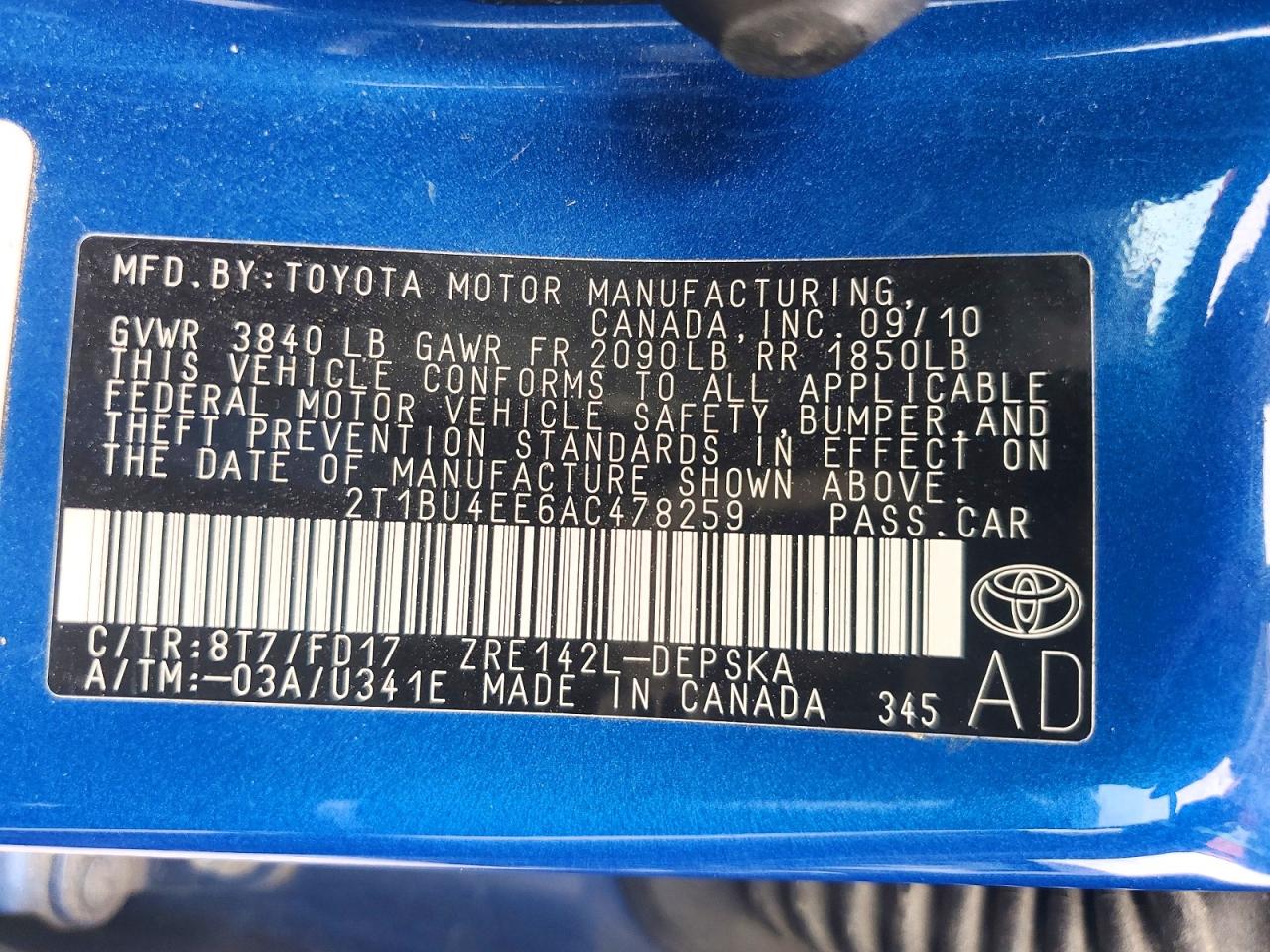 2010 Toyota Corolla S Blue vin: 2T1BU4EE6AC478259