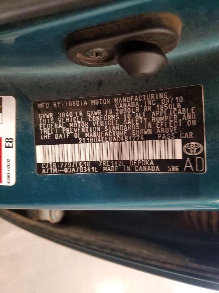 2010 Toyota Corolla Le Teal vin: 2T1BU4EE6AC484224