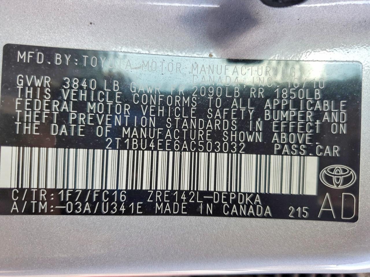 2010 Toyota Corolla Le Silver vin: 2T1BU4EE6AC503032