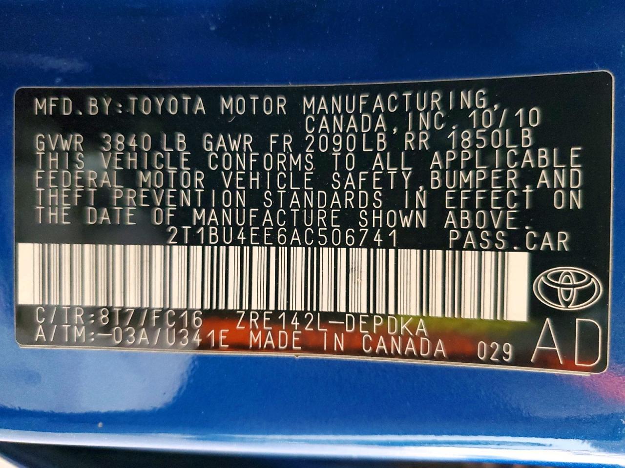 2010 Toyota Corolla Le Blue vin: 2T1BU4EE6AC506741