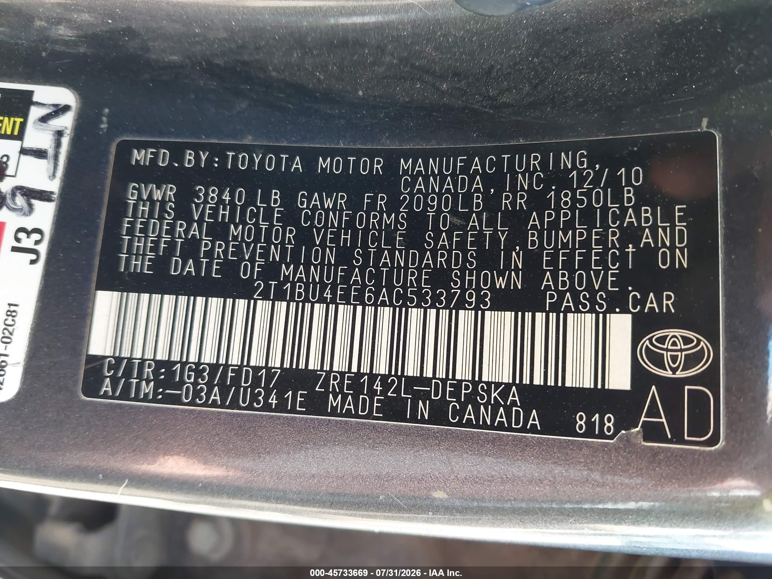 2010 Toyota Corolla S Gray vin: 2T1BU4EE6AC533793