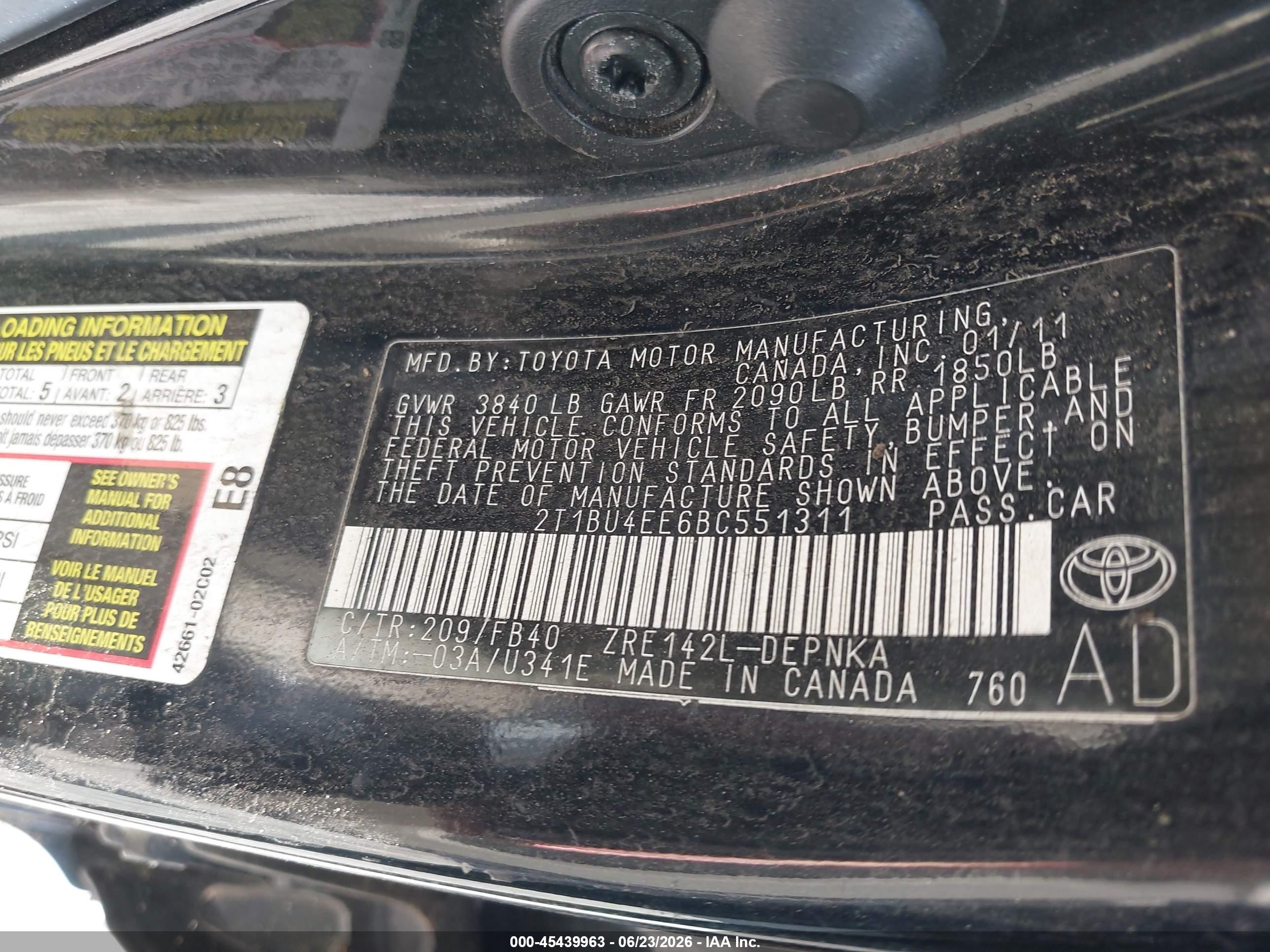 2011 Toyota Corolla Le Black vin: 2T1BU4EE6BC551311