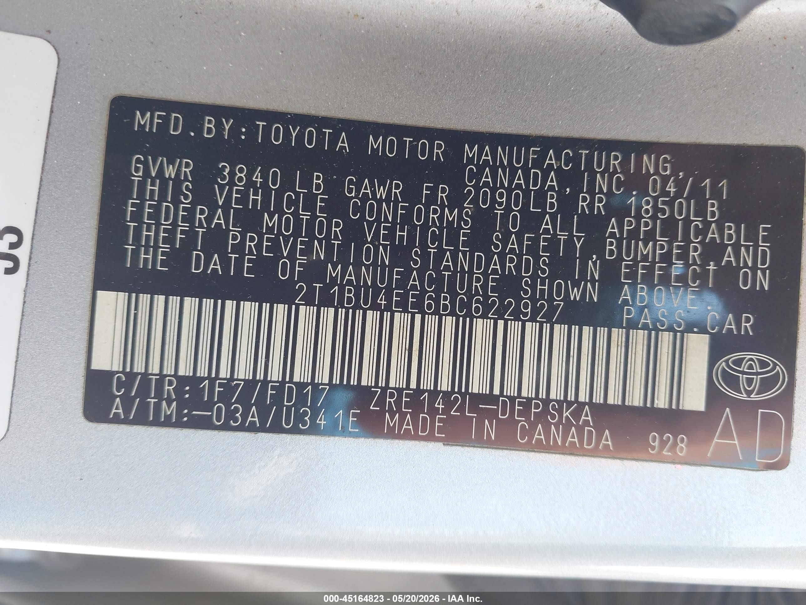 2011 Toyota Corolla S Silver vin: 2T1BU4EE6BC622927