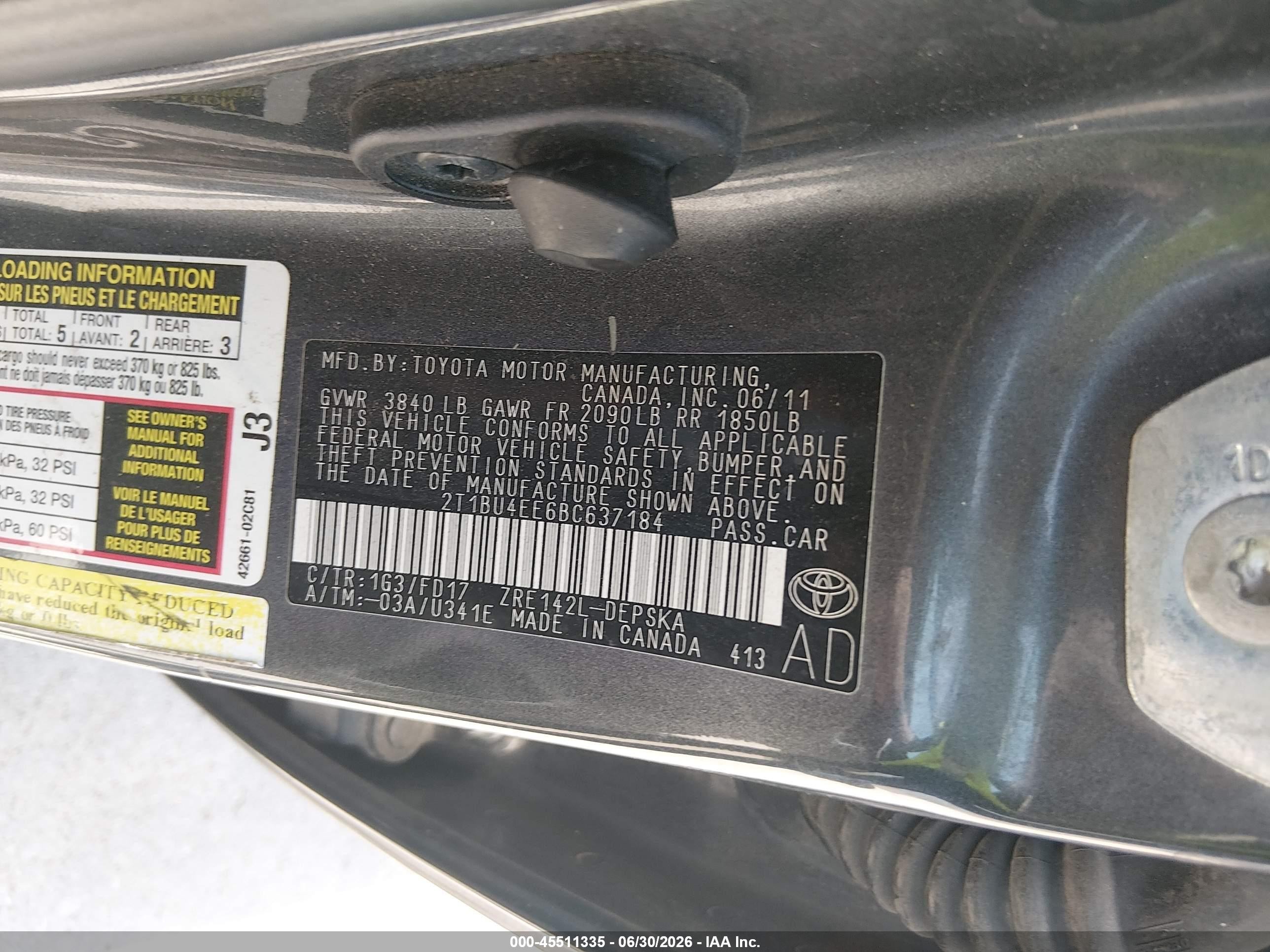 2011 Toyota Corolla S Gray vin: 2T1BU4EE6BC637184