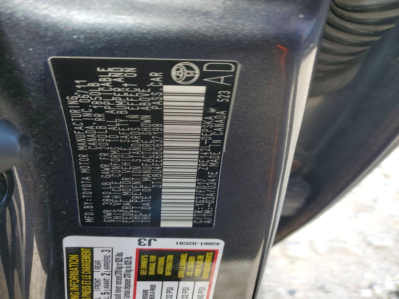 2011 Toyota Corolla S Gray vin: 2T1BU4EE6BC637198