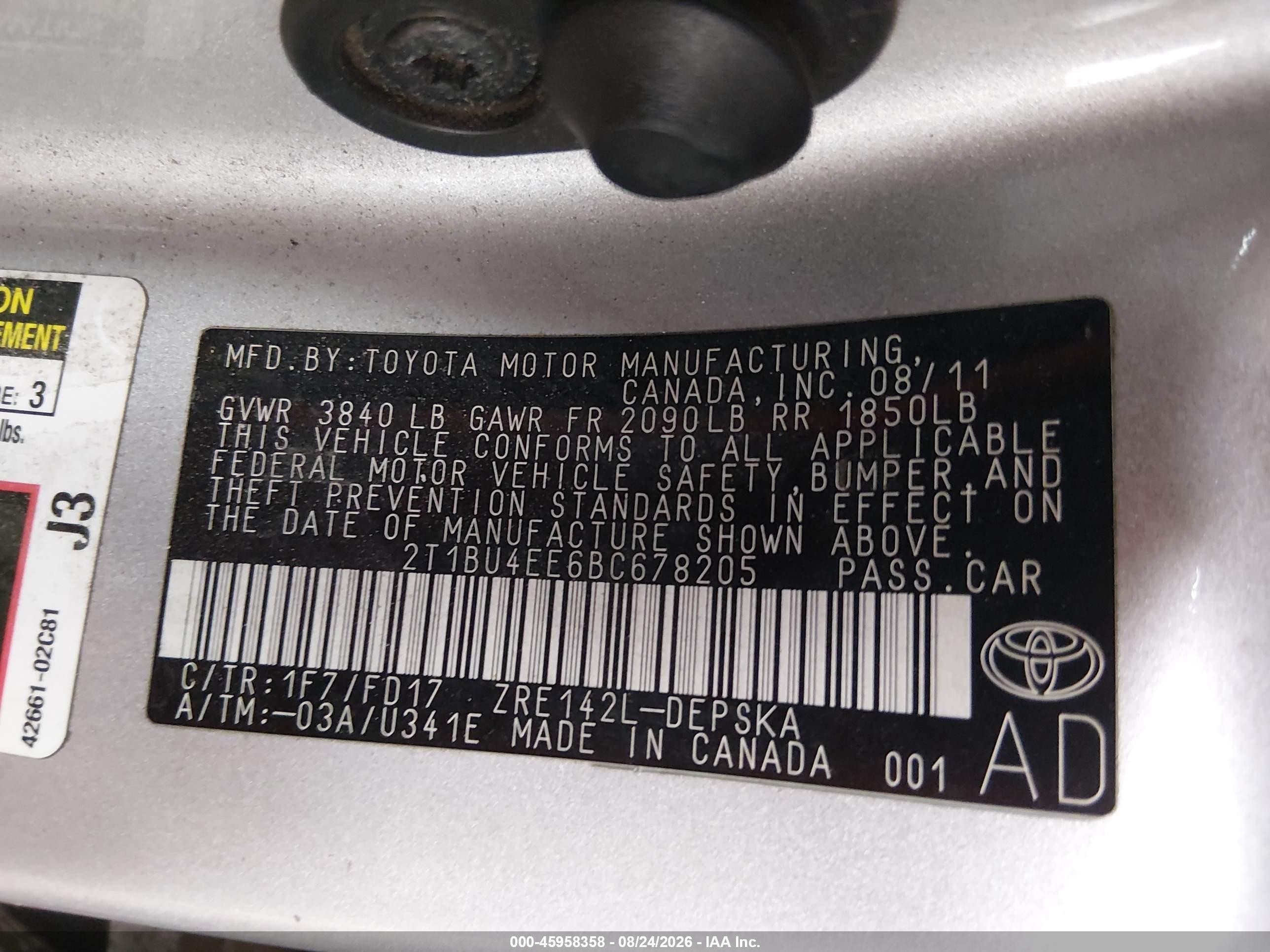 2011 Toyota Corolla S Silver vin: 2T1BU4EE6BC678205