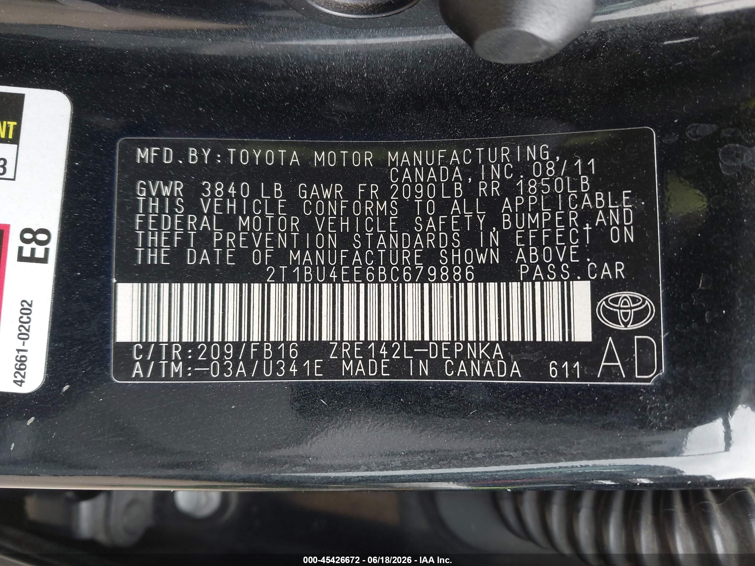 2011 Toyota Corolla Le Черный vin: 2T1BU4EE6BC679886