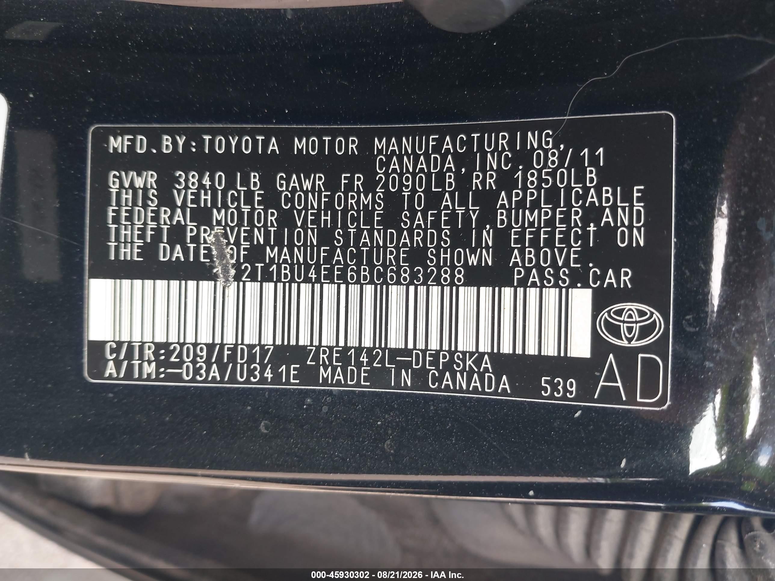 2011 Toyota Corolla S Black vin: 2T1BU4EE6BC683288