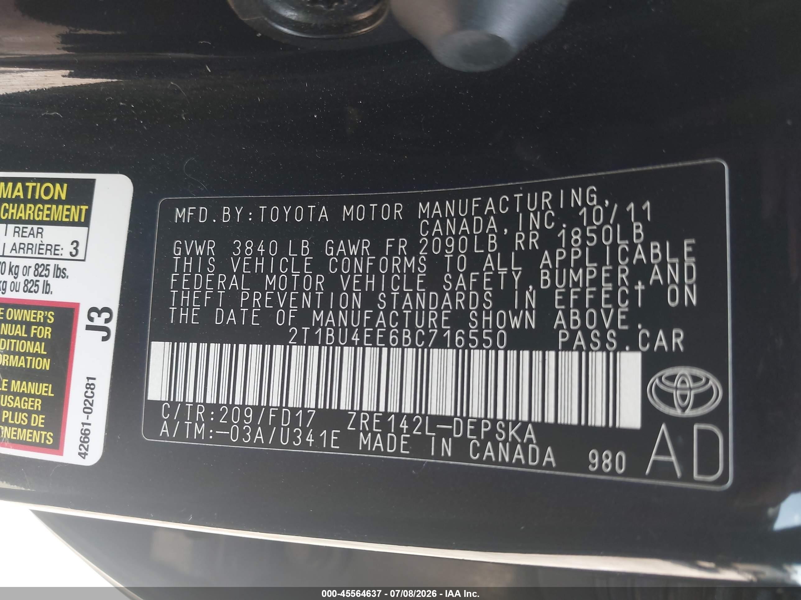 2011 Toyota Corolla S Black vin: 2T1BU4EE6BC716550