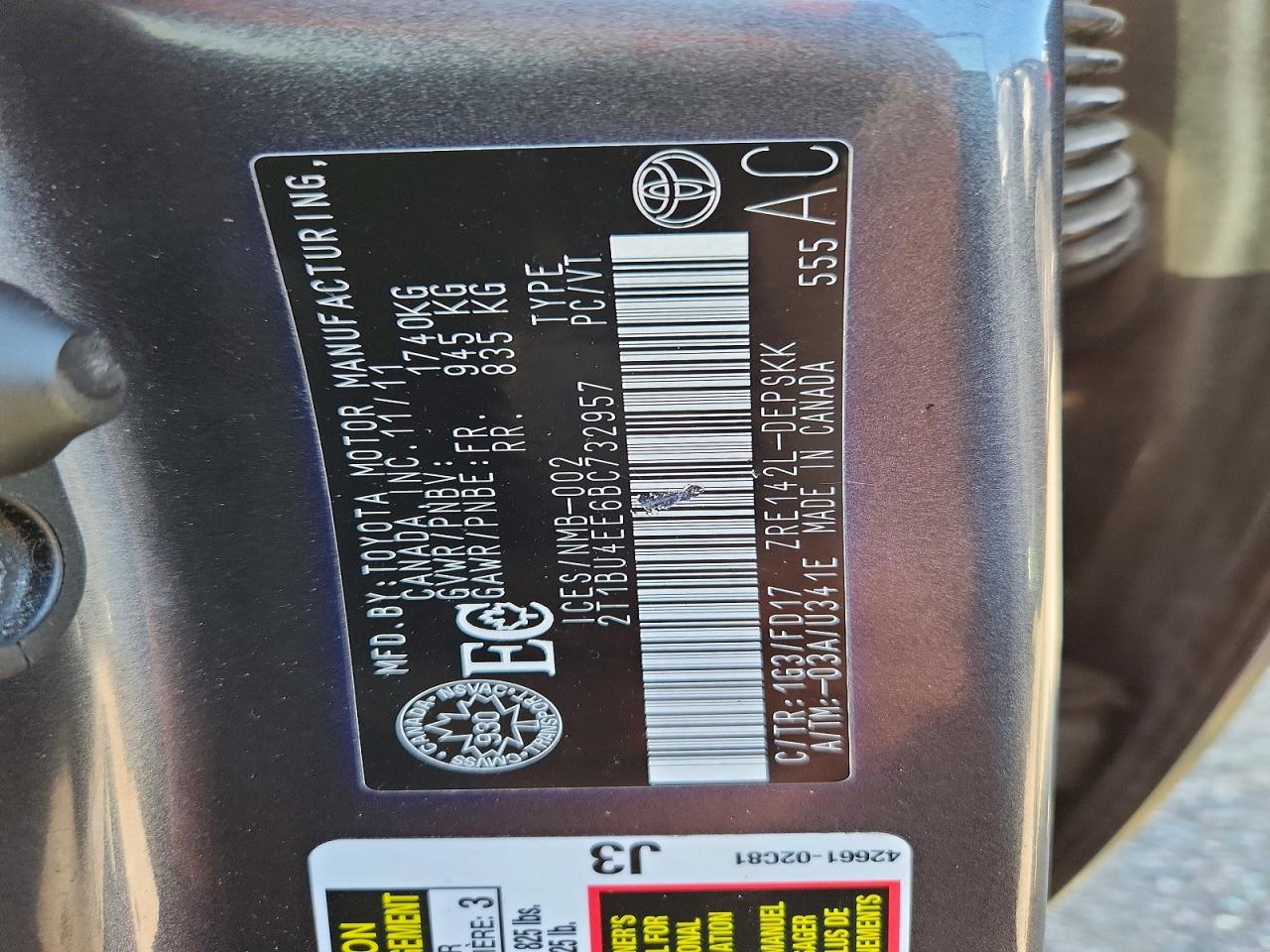 2011 Toyota Corolla Base Gray vin: 2T1BU4EE6BC732957