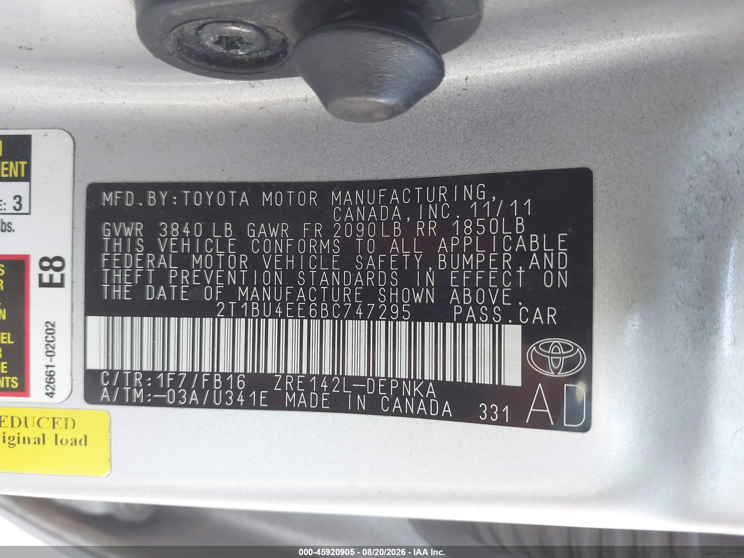 2011 Toyota Corolla Le Silver vin: 2T1BU4EE6BC747295