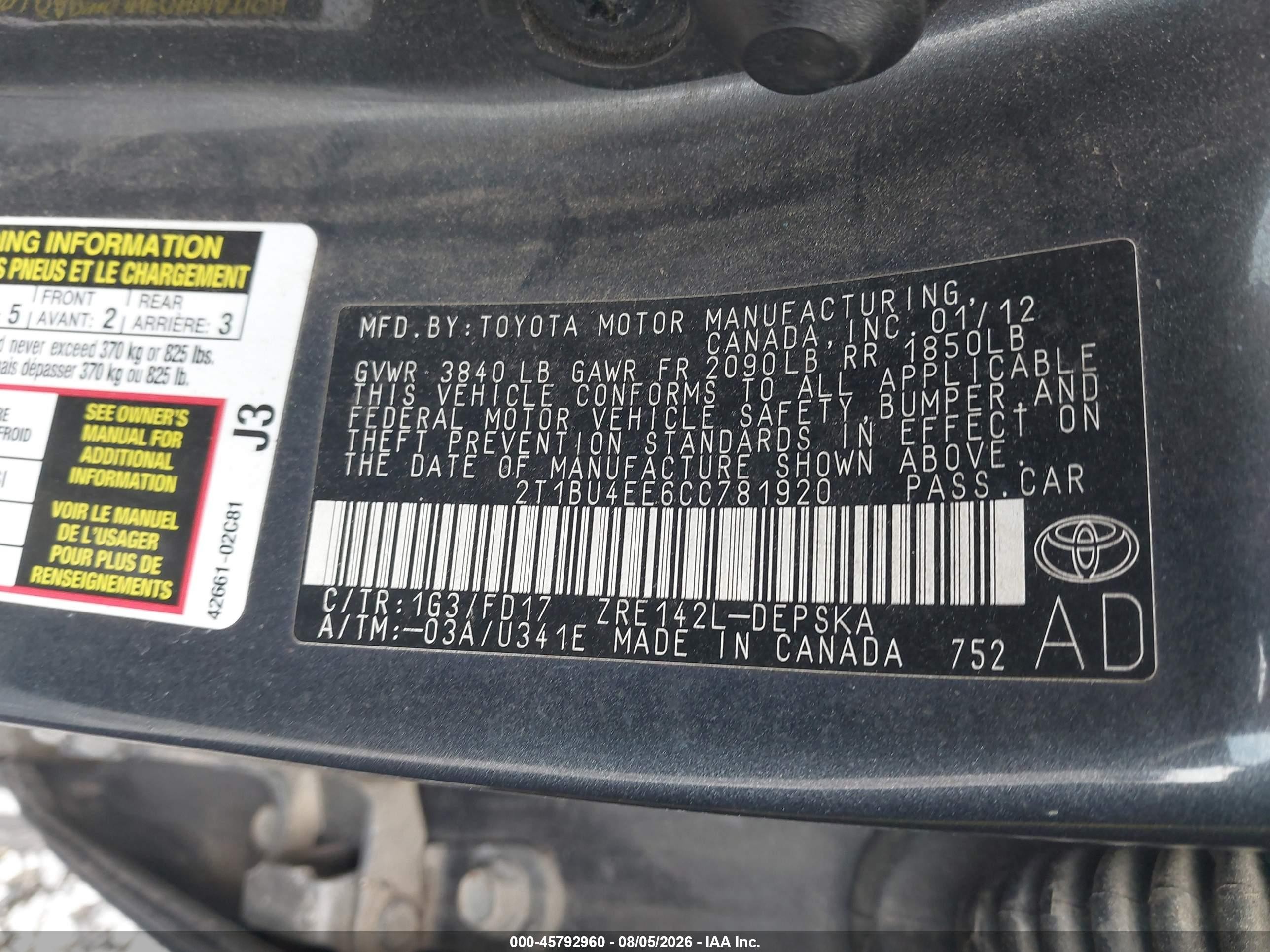 2012 Toyota Corolla S Gray vin: 2T1BU4EE6CC781920