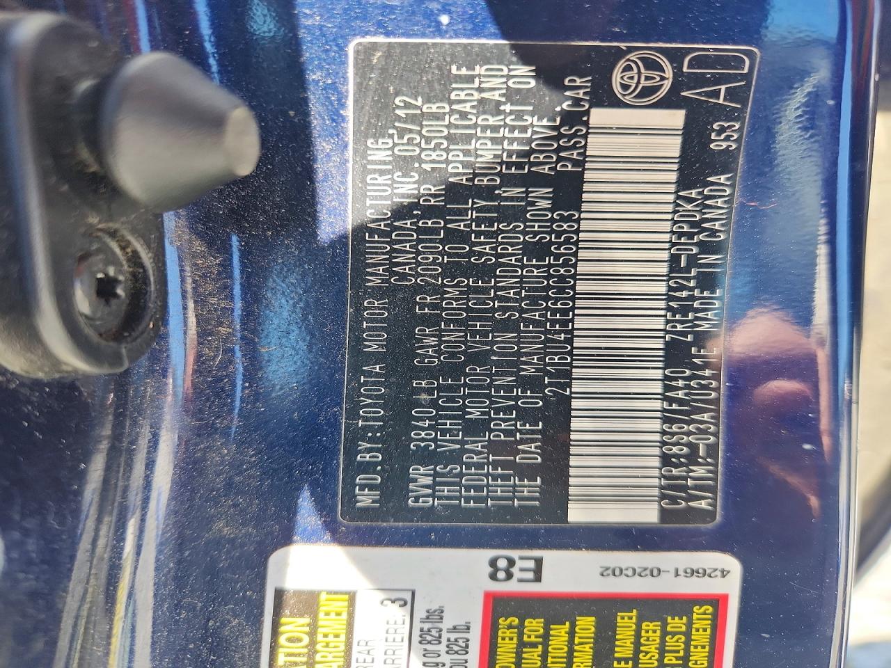 2012 Toyota Corolla L Blue vin: 2T1BU4EE6CC856583
