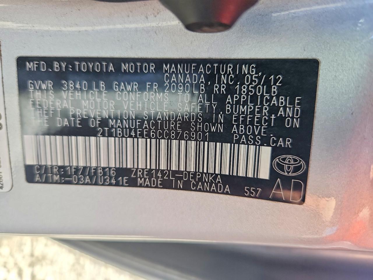 2012 Toyota Corolla Le Silver vin: 2T1BU4EE6CC876901