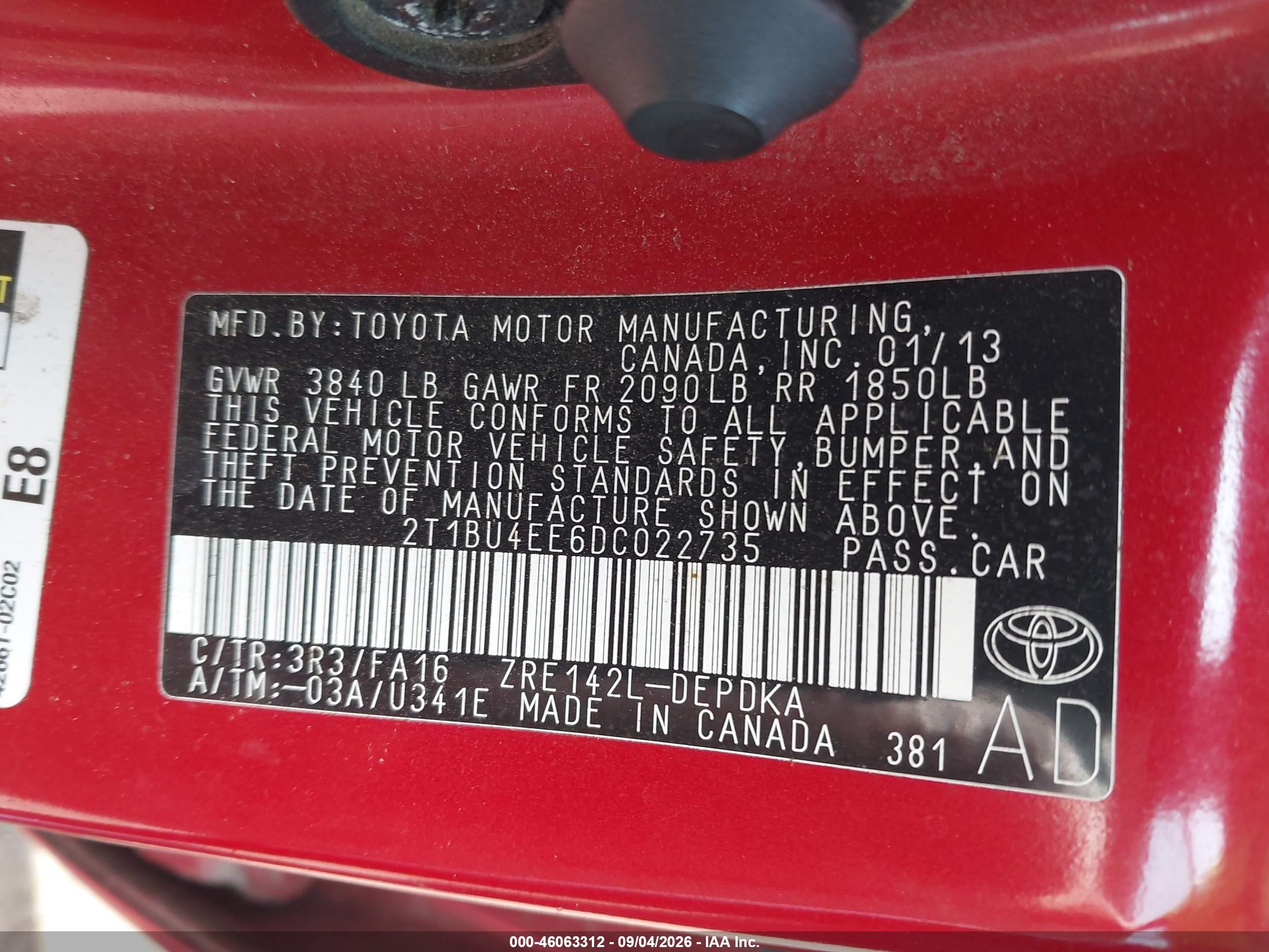 2013 Toyota Corolla L Red vin: 2T1BU4EE6DC022735
