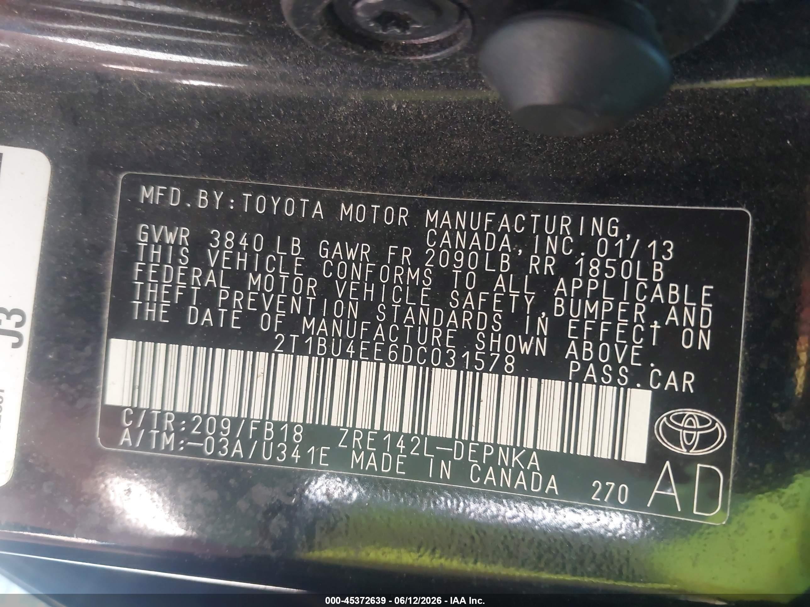 2013 Toyota Corolla Le Black vin: 2T1BU4EE6DC031578