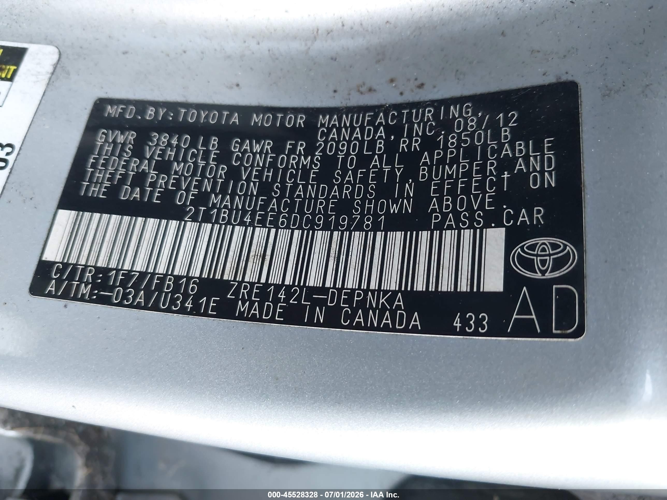 2013 Toyota Corolla Le Silver vin: 2T1BU4EE6DC919781