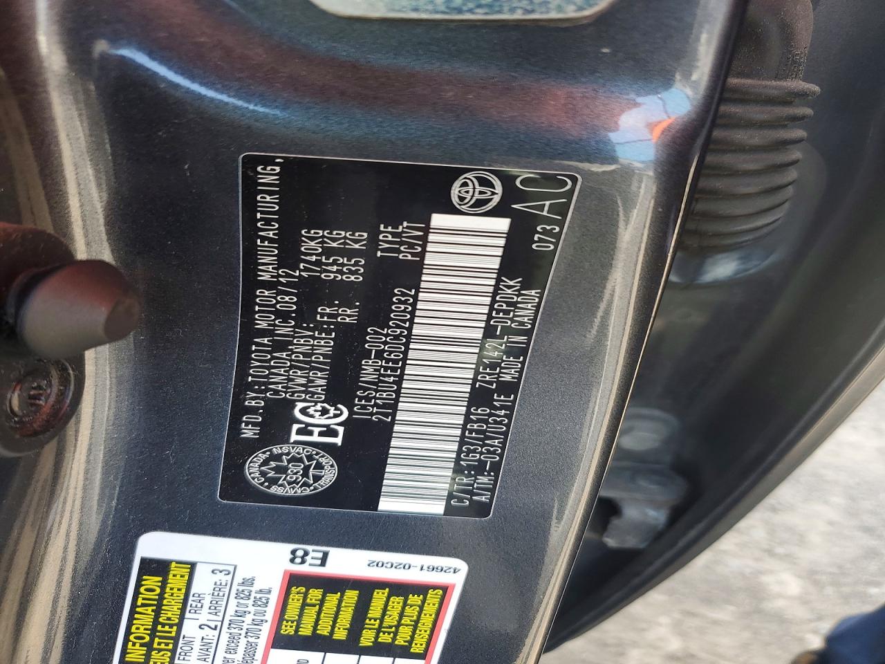 2013 Toyota Corolla L Charcoal vin: 2T1BU4EE6DC920932