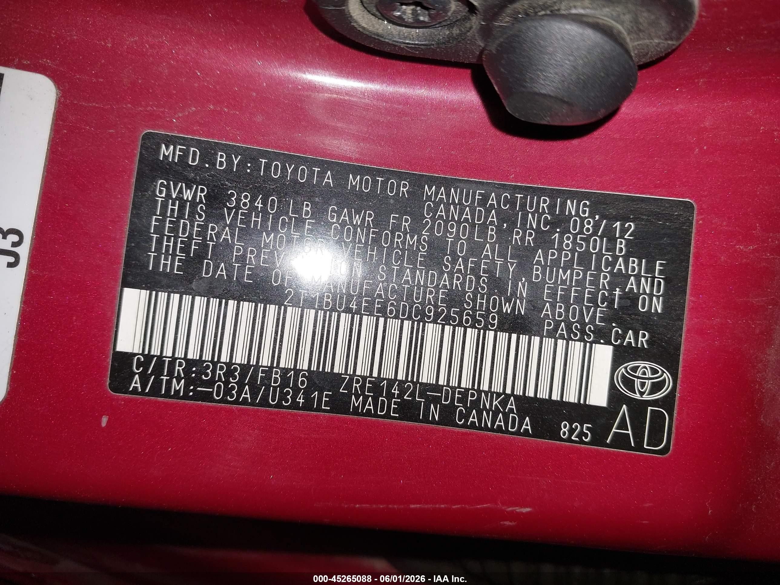 2013 Toyota Corolla Le Красный vin: 2T1BU4EE6DC925659