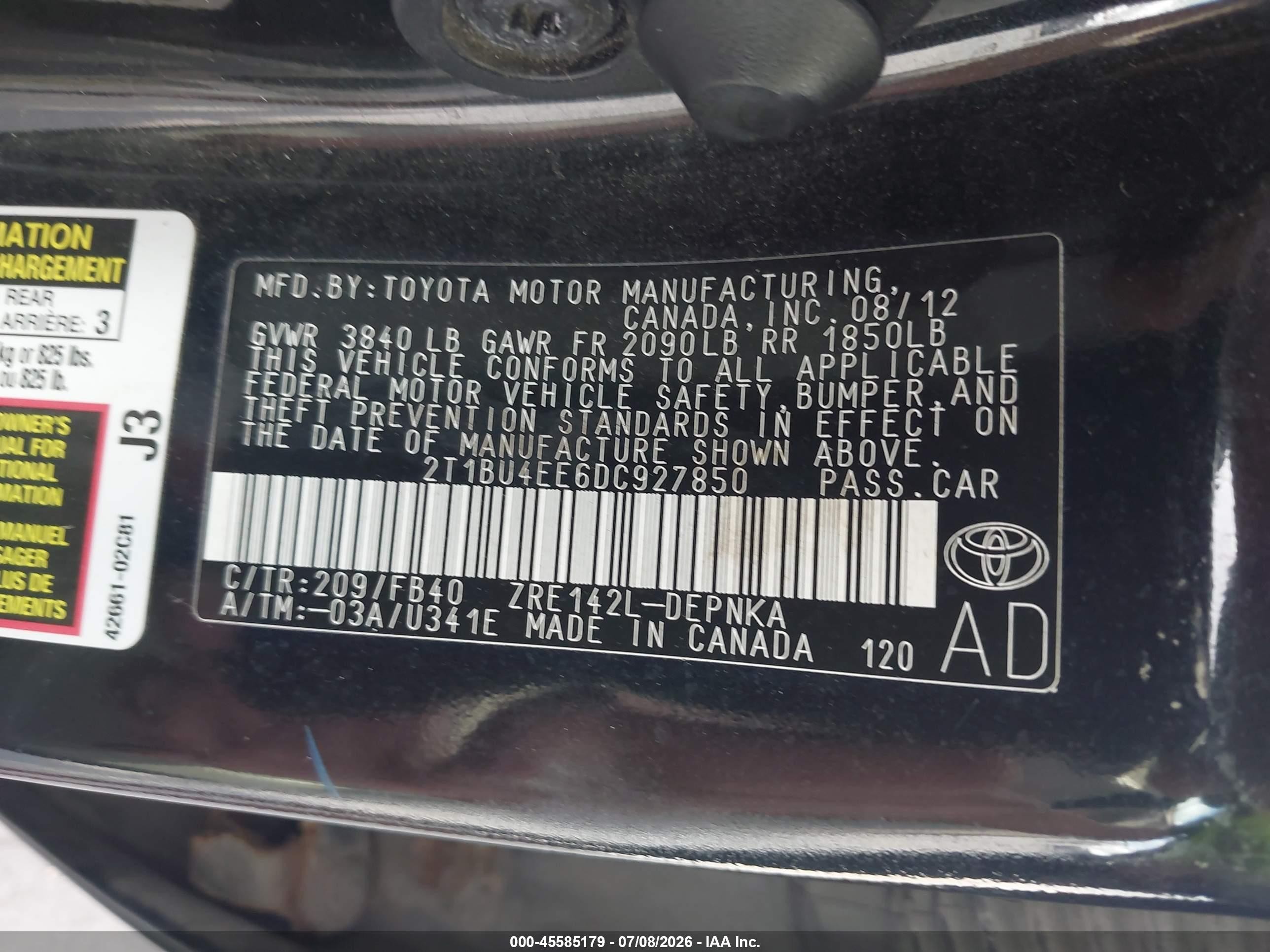 2013 Toyota Corolla Le Черный vin: 2T1BU4EE6DC927850