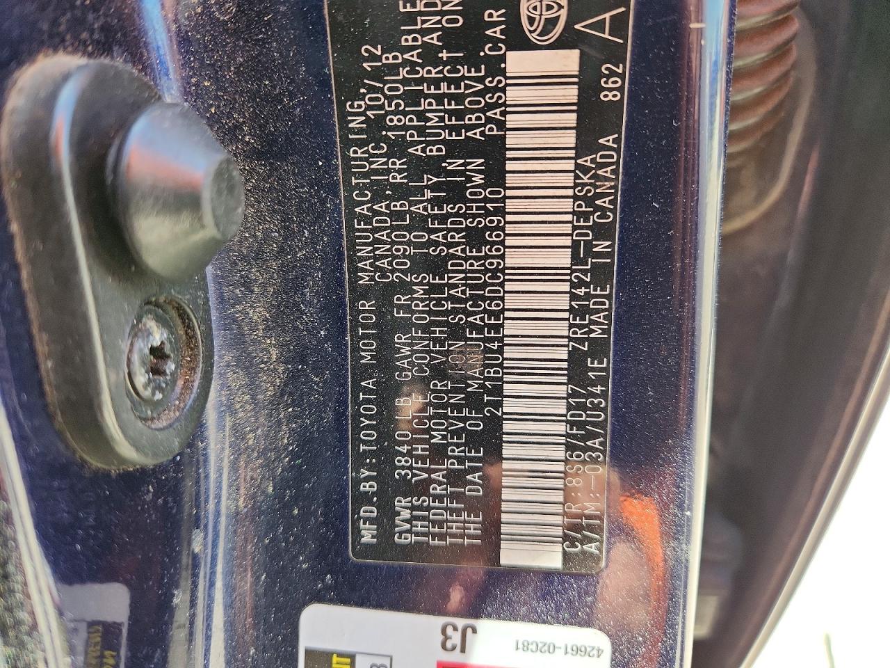 2013 Toyota Corolla S Blue vin: 2T1BU4EE6DC966910