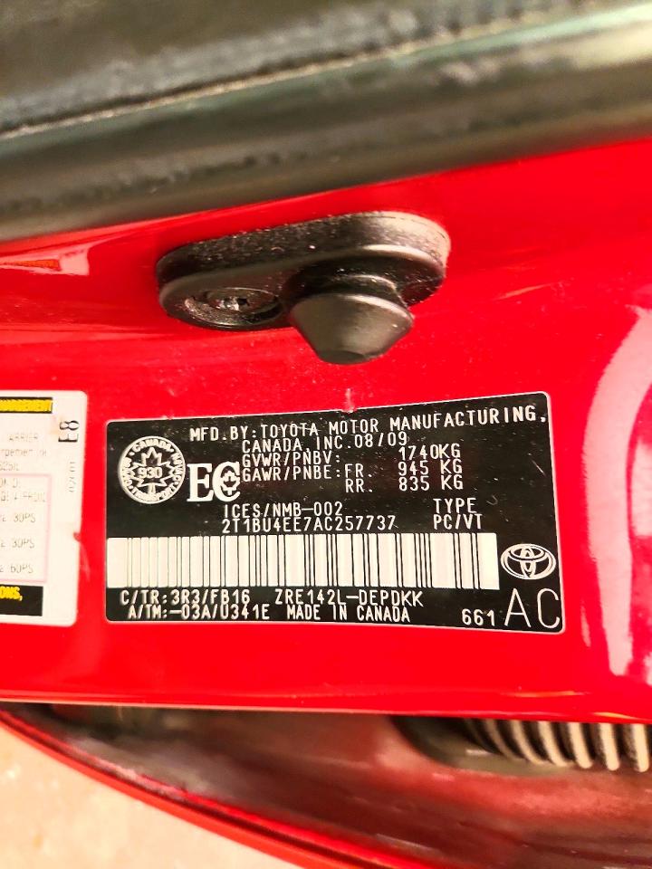 2010 Toyota Corolla Base Red vin: 2T1BU4EE7AC257737