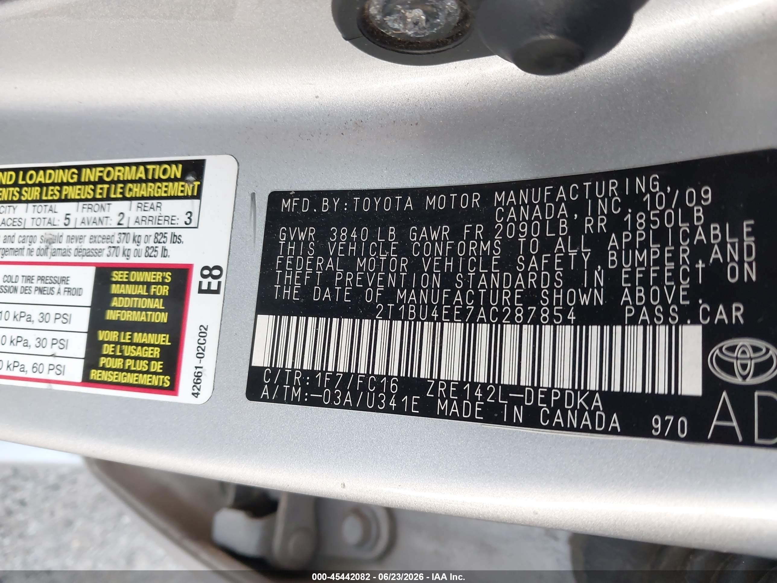 2010 Toyota Corolla Le Silver vin: 2T1BU4EE7AC287854