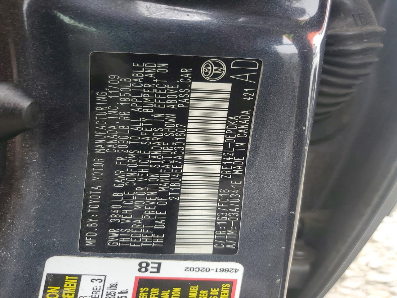 2010 Toyota Corolla Le Gray vin: 2T1BU4EE7AC301607