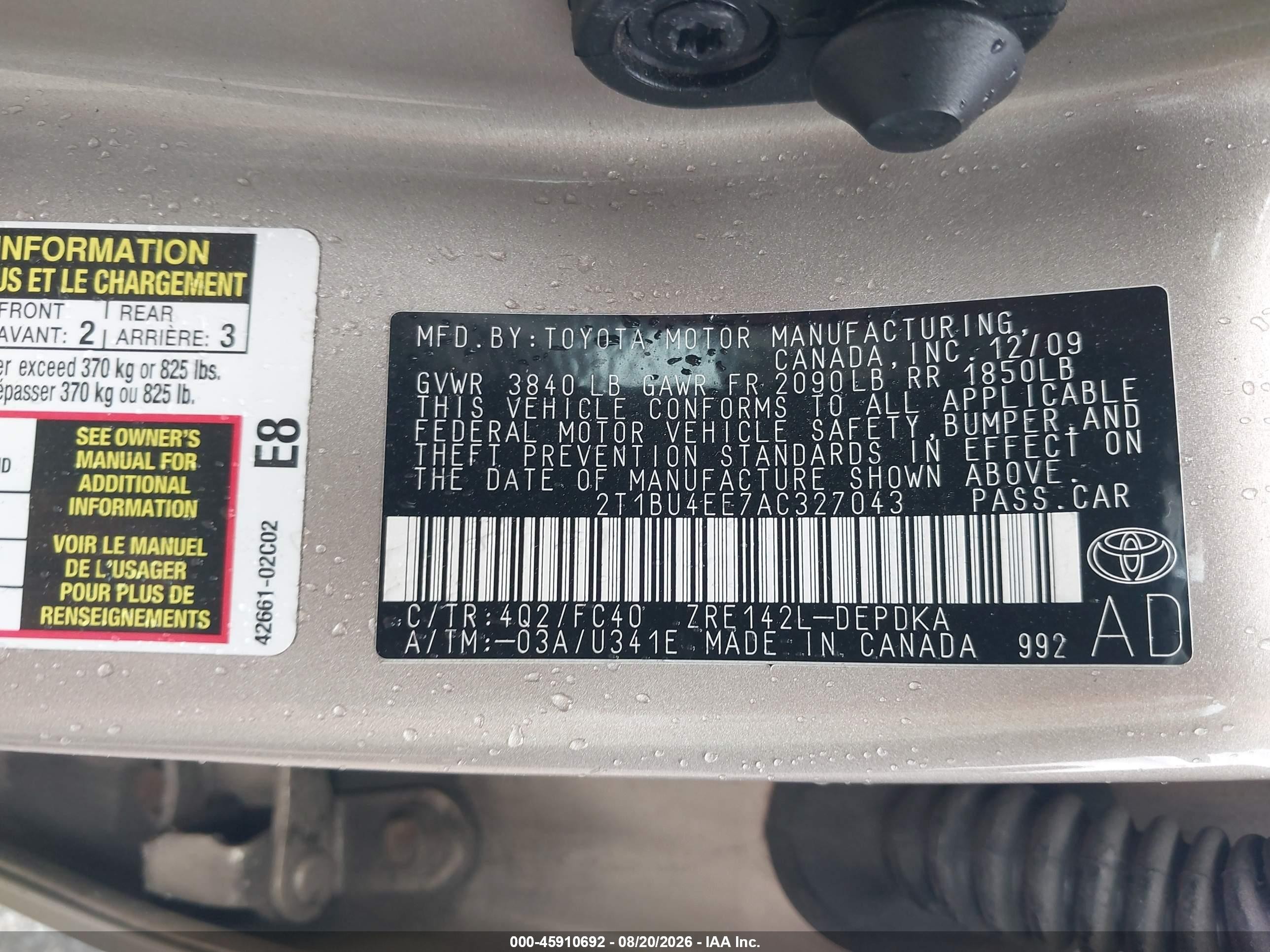2010 Toyota Corolla Le Бежевый vin: 2T1BU4EE7AC327043