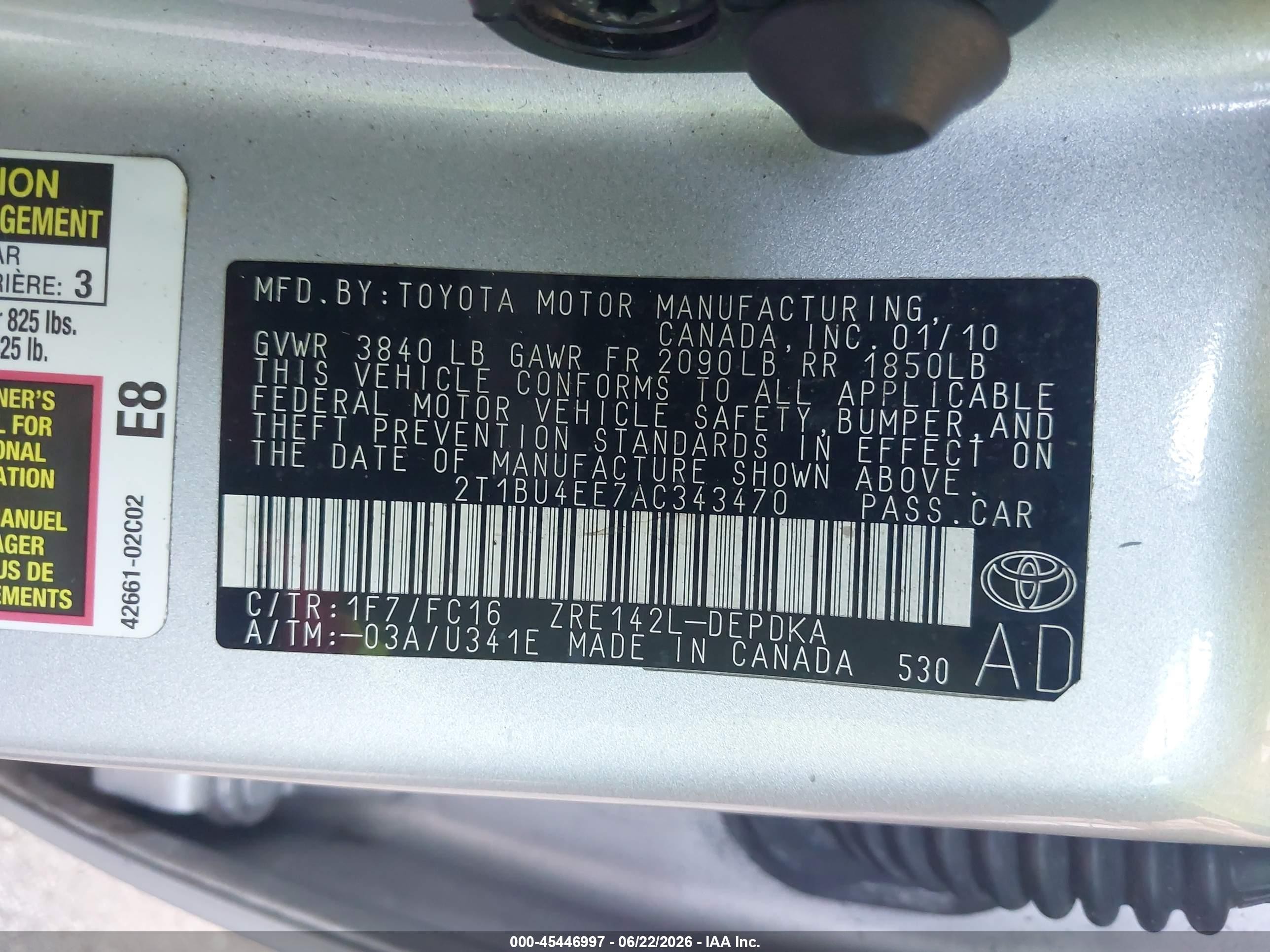 2010 Toyota Corolla Le Silver vin: 2T1BU4EE7AC343470