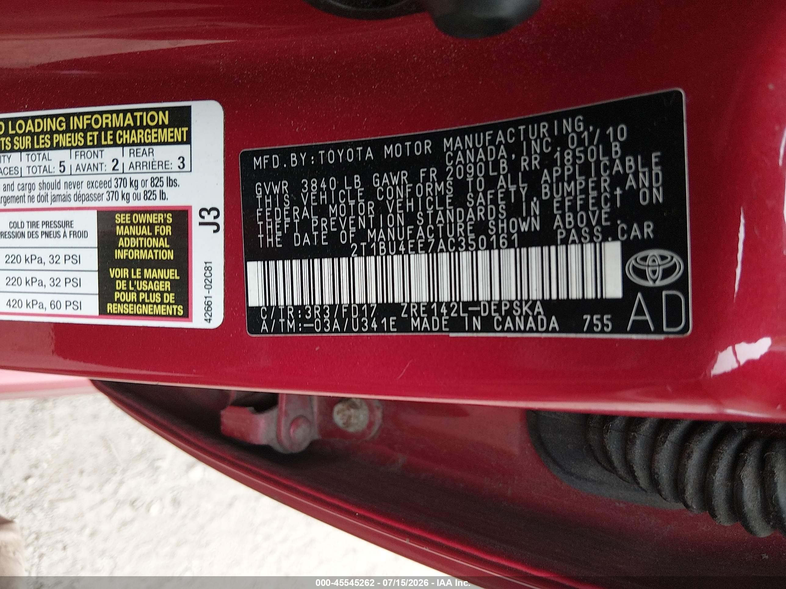 2010 Toyota Corolla S Красный vin: 2T1BU4EE7AC350161