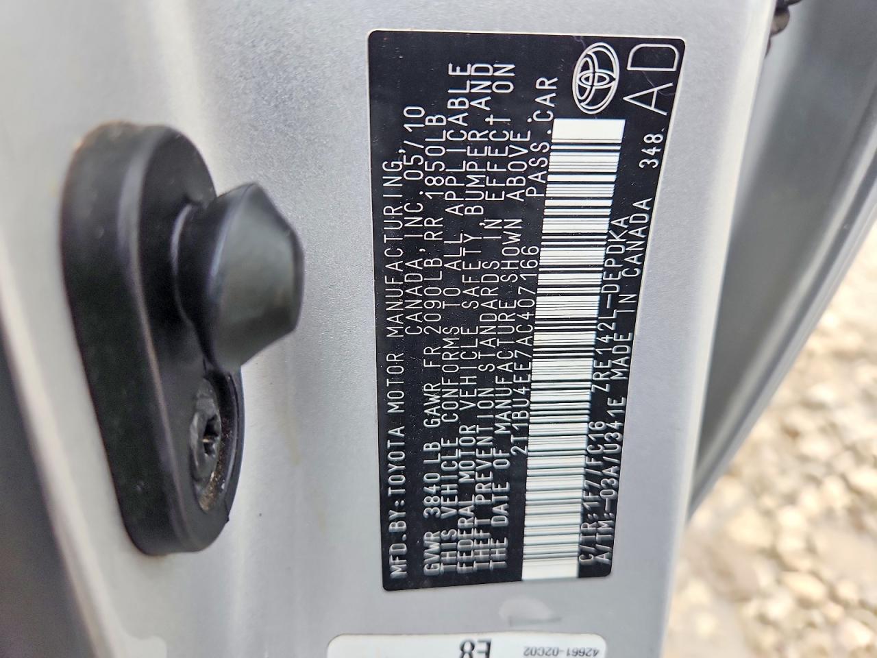 2010 Toyota Corolla Le Silver vin: 2T1BU4EE7AC407166