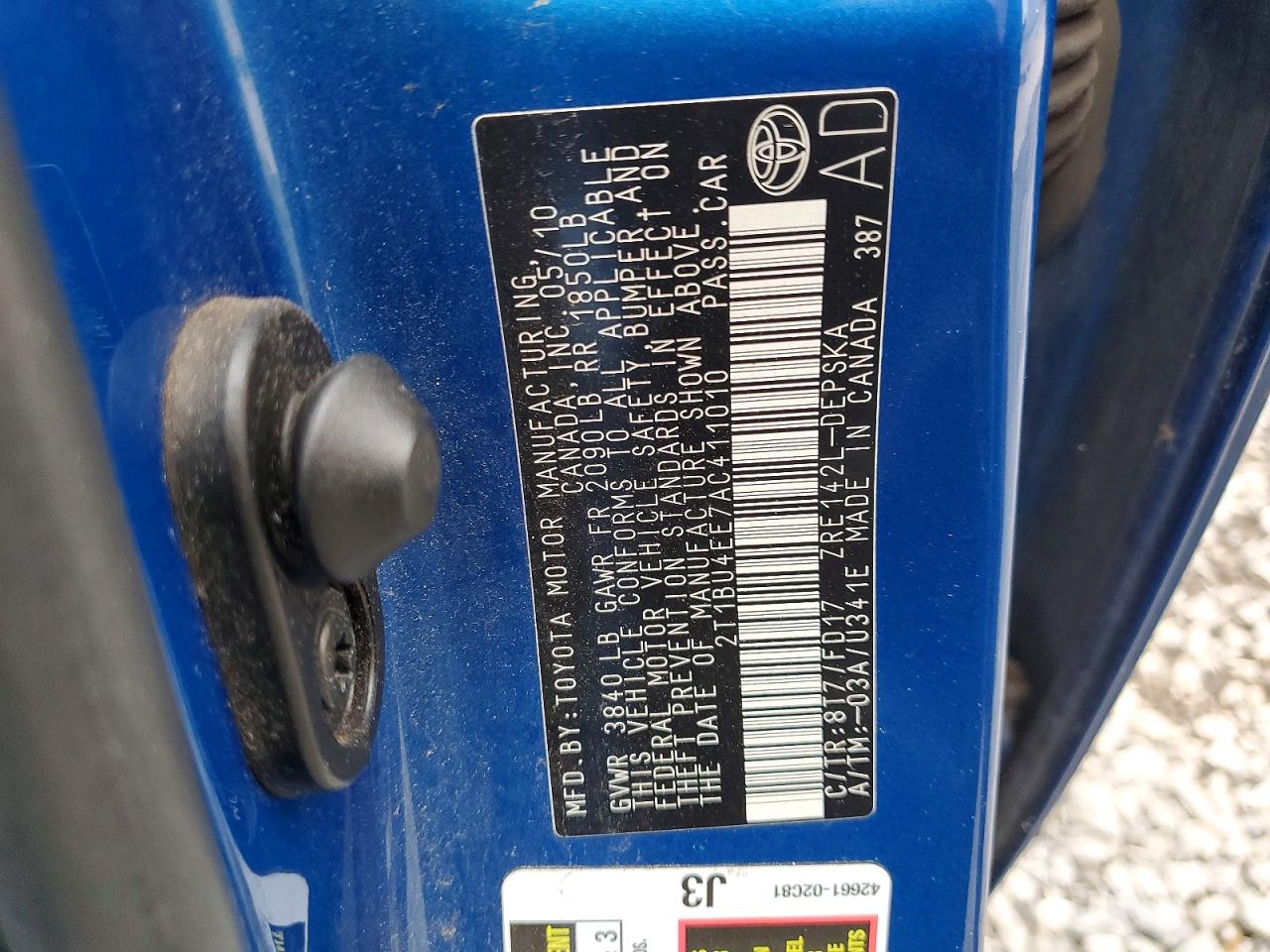 2010 Toyota Corolla S Blue vin: 2T1BU4EE7AC411010