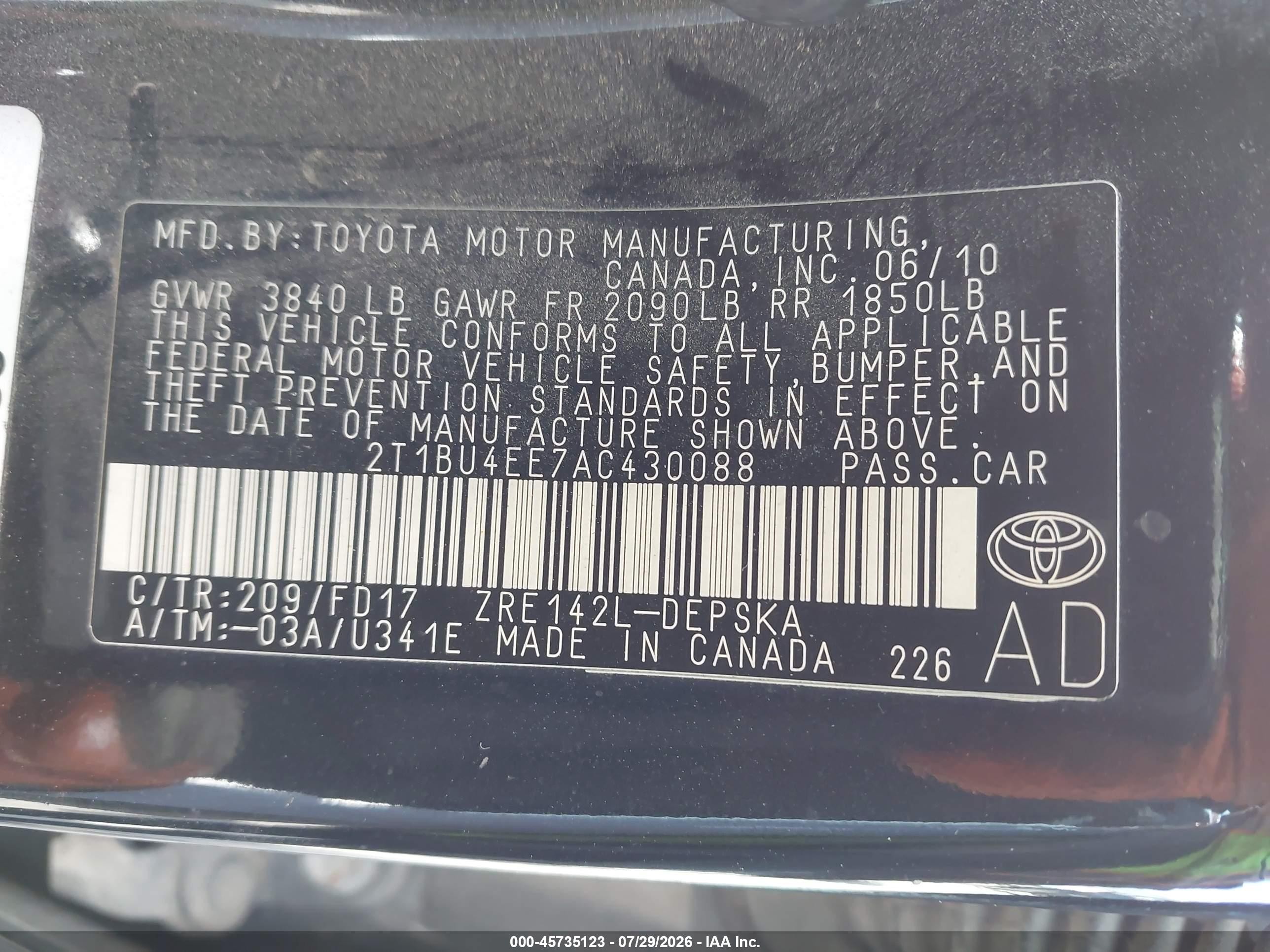 2010 Toyota Corolla S Black vin: 2T1BU4EE7AC430088