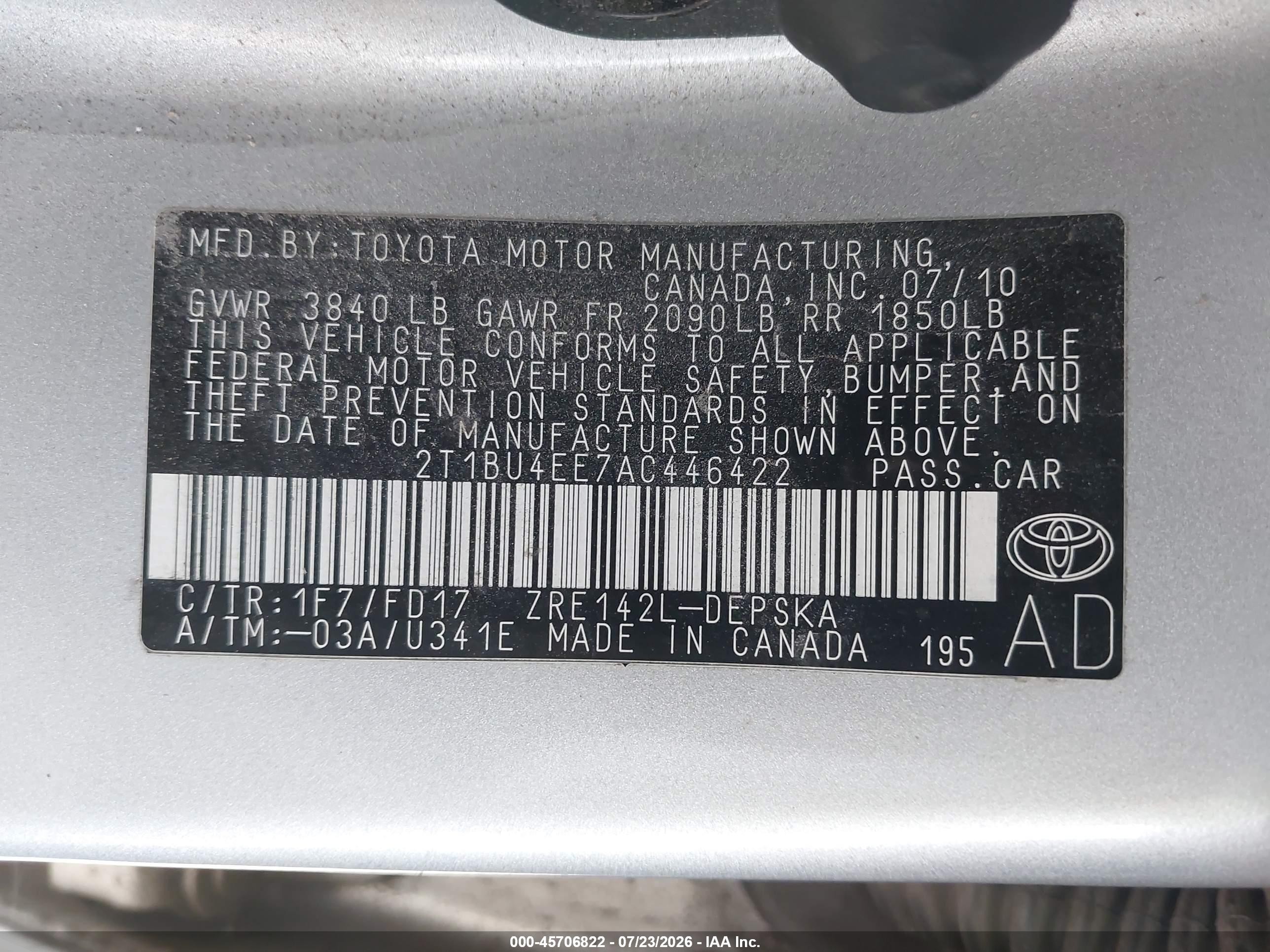 2010 Toyota Corolla S Silver vin: 2T1BU4EE7AC446422