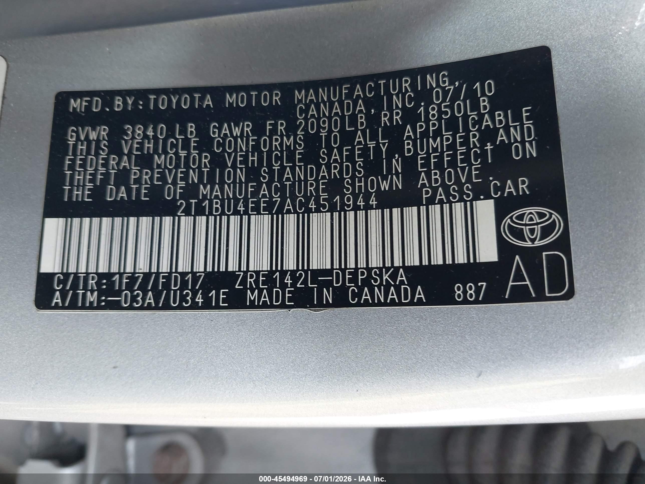 2010 Toyota Corolla S Silver vin: 2T1BU4EE7AC451944