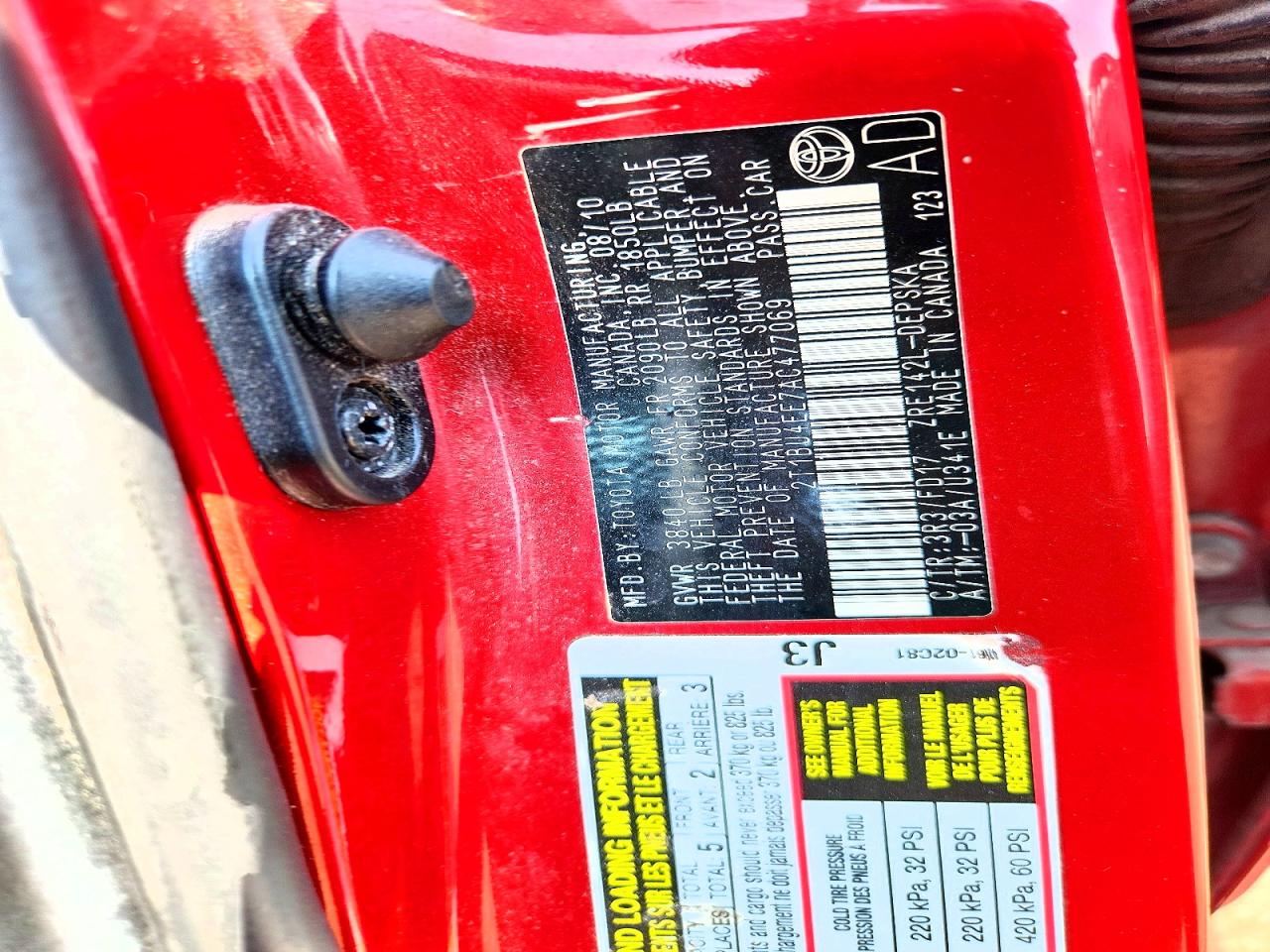 2010 Toyota Corolla S Red vin: 2T1BU4EE7AC477069