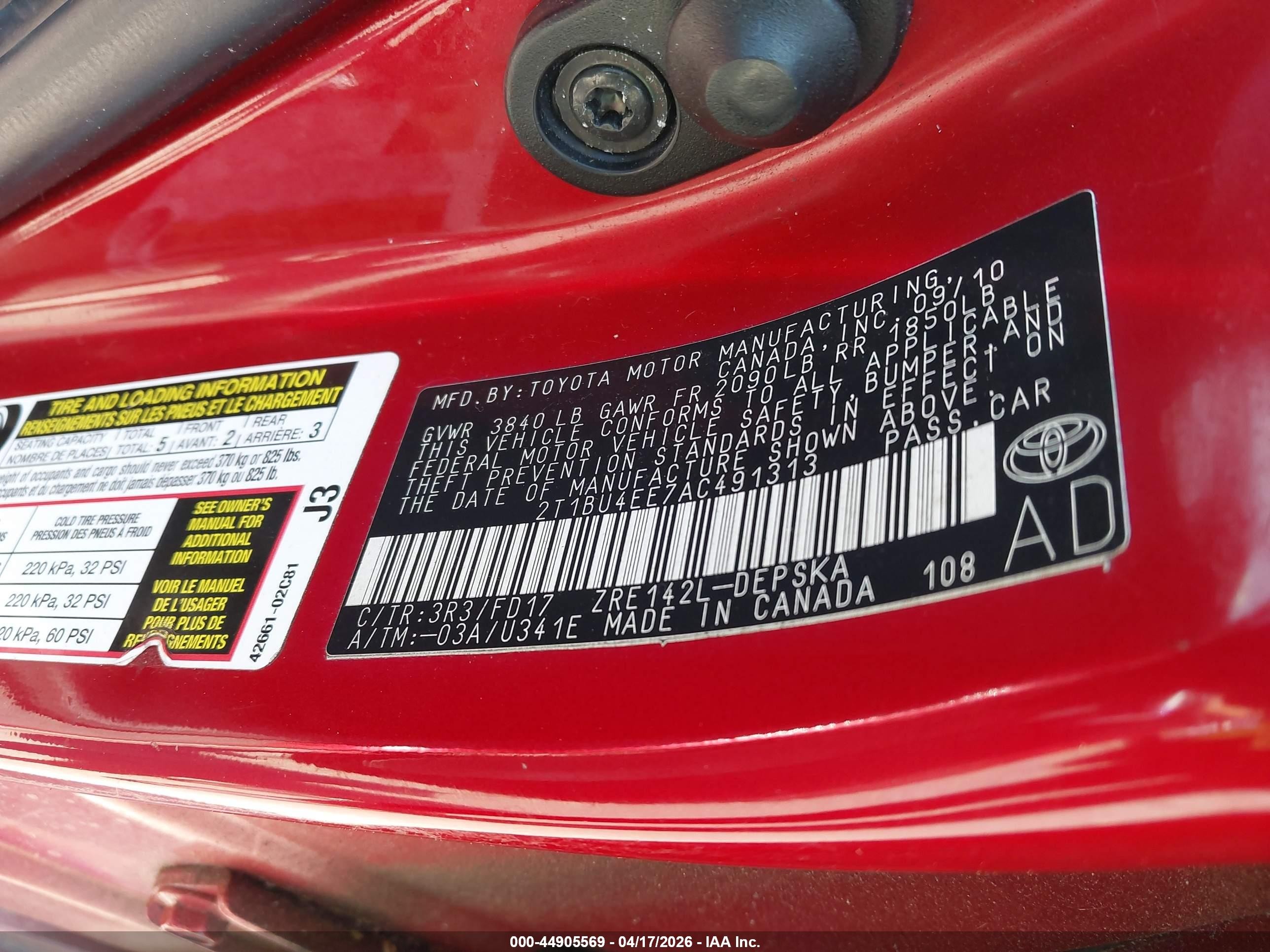 2010 Toyota Corolla S Red vin: 2T1BU4EE7AC491313
