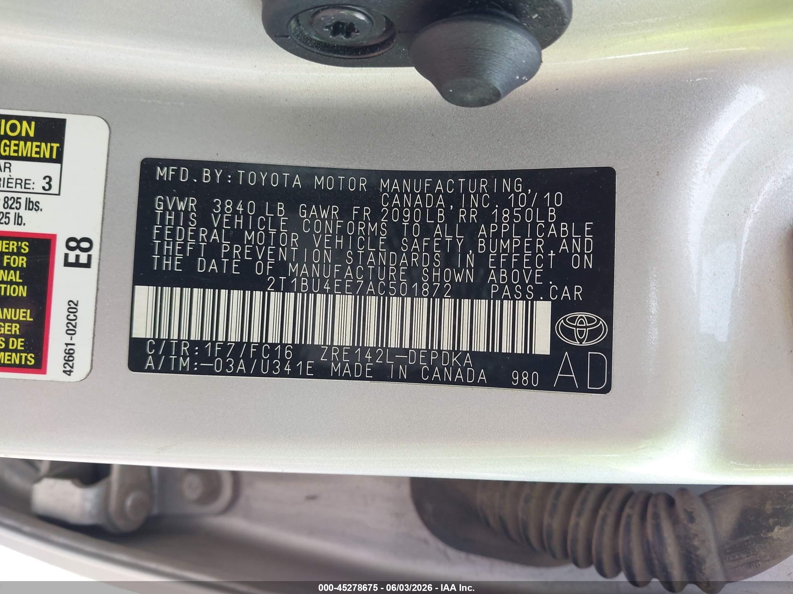 2010 Toyota Corolla Le Silver vin: 2T1BU4EE7AC501872