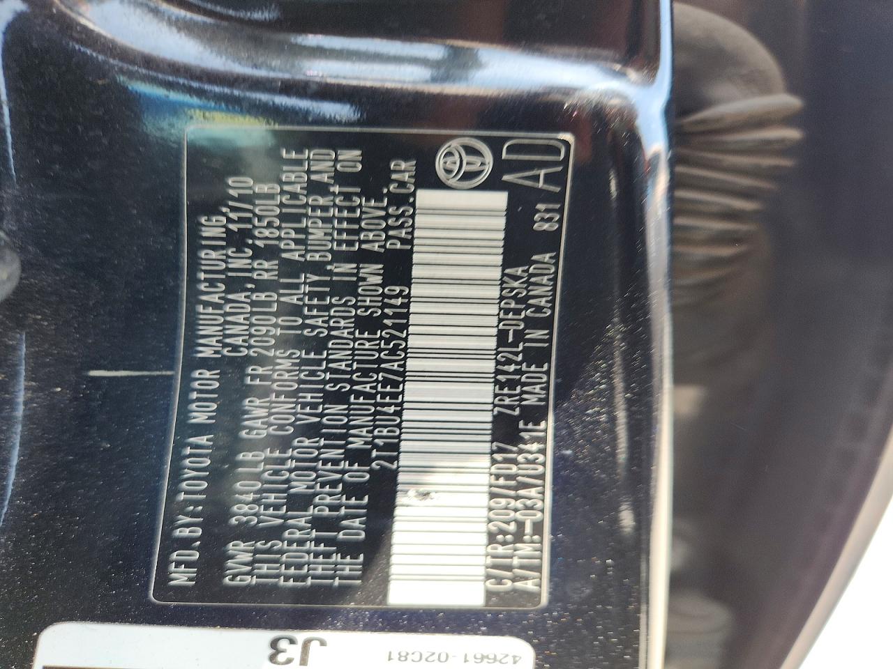 2010 Toyota Corolla S Black vin: 2T1BU4EE7AC521149