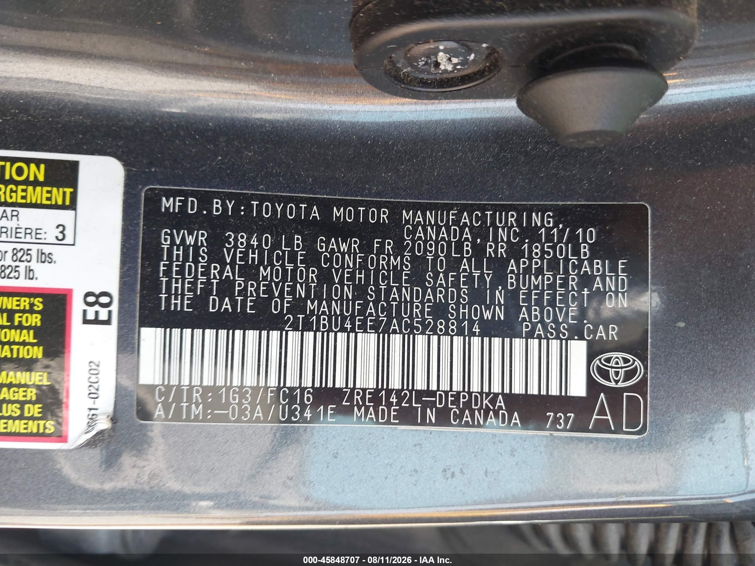 2010 Toyota Corolla Le Gray vin: 2T1BU4EE7AC528814