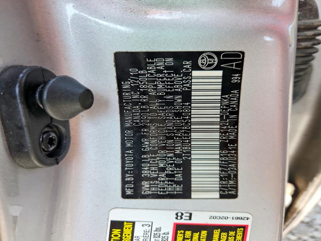 2011 Toyota Corolla Le Silver vin: 2T1BU4EE7BC540804