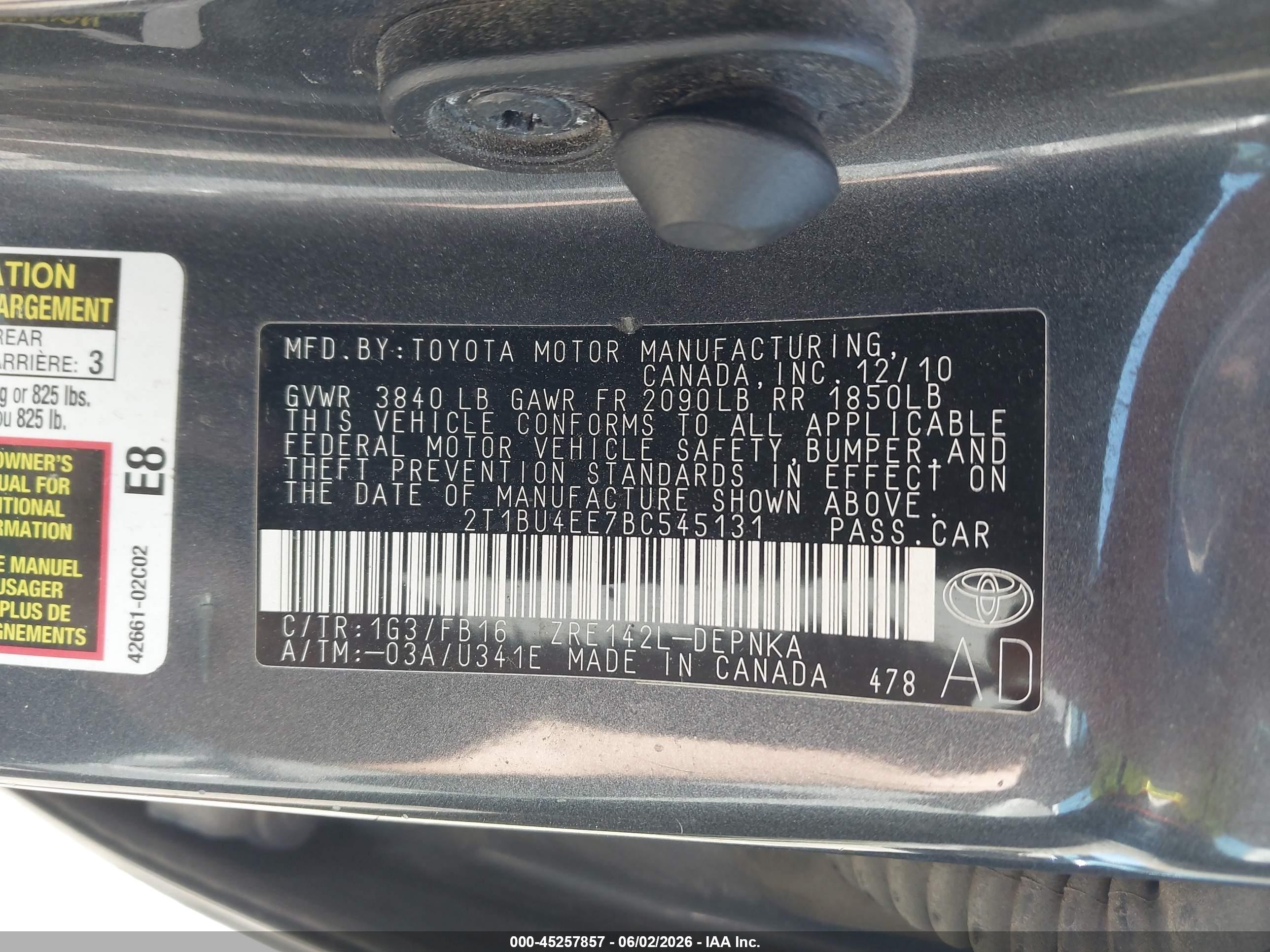 2011 Toyota Corolla Le Gray vin: 2T1BU4EE7BC545131