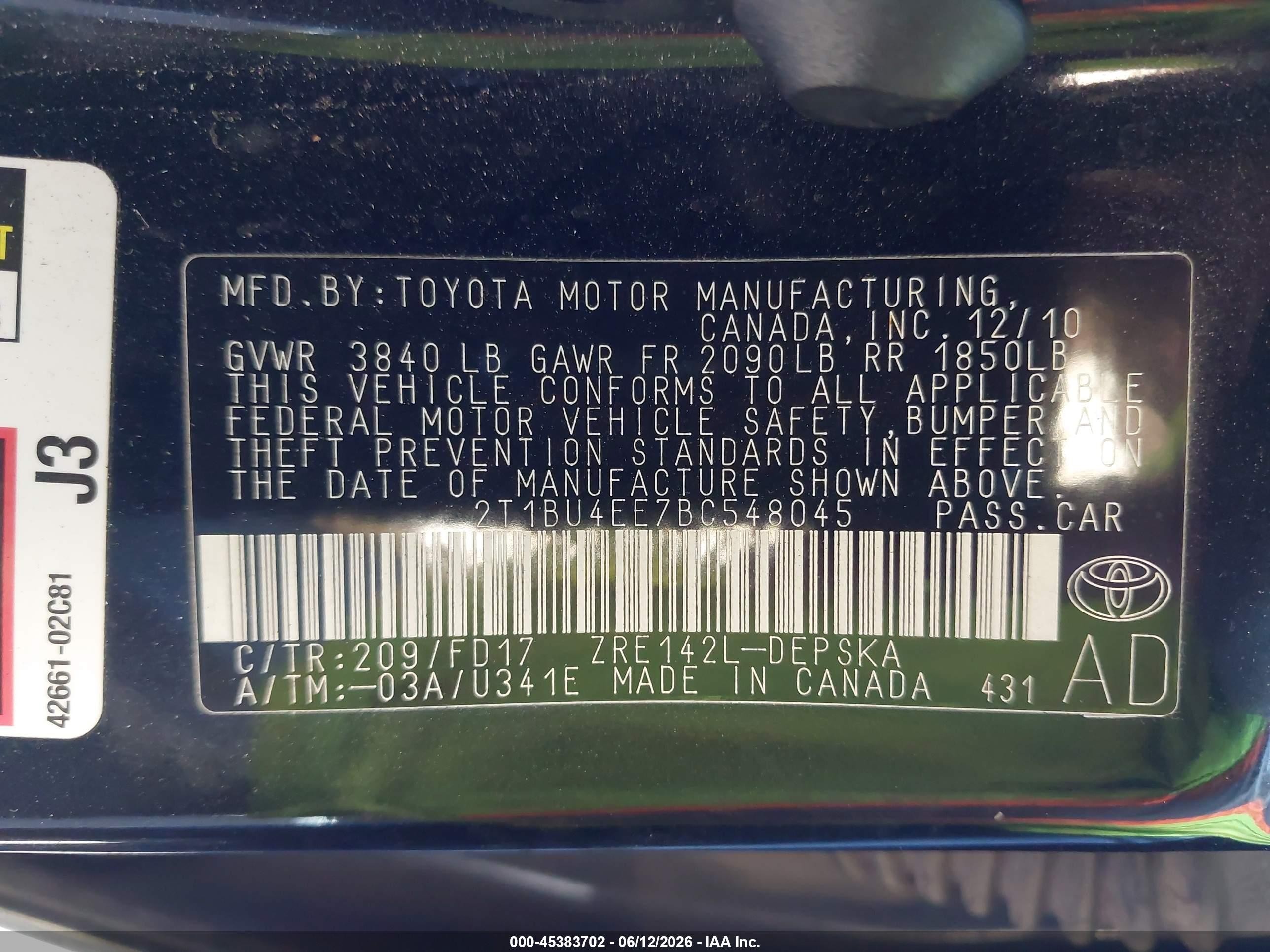 2011 Toyota Corolla S Black vin: 2T1BU4EE7BC548045