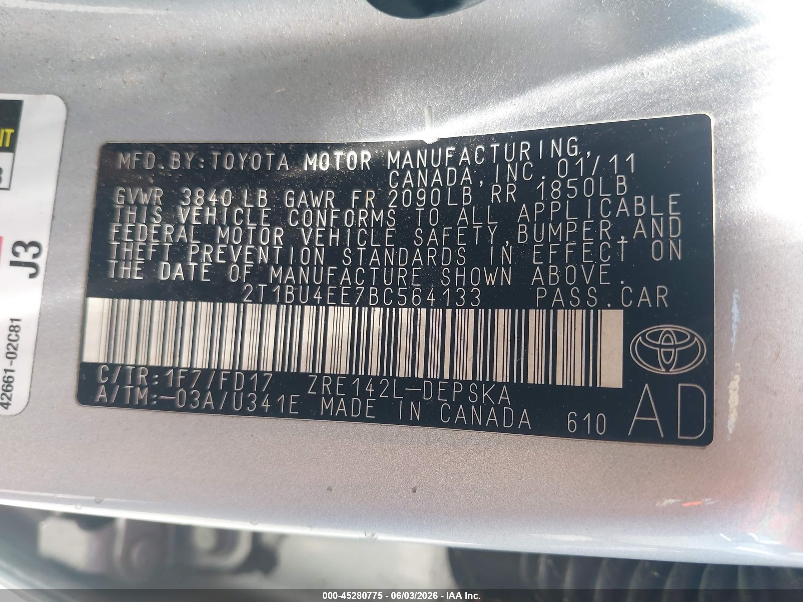 2011 Toyota Corolla S Silver vin: 2T1BU4EE7BC564133
