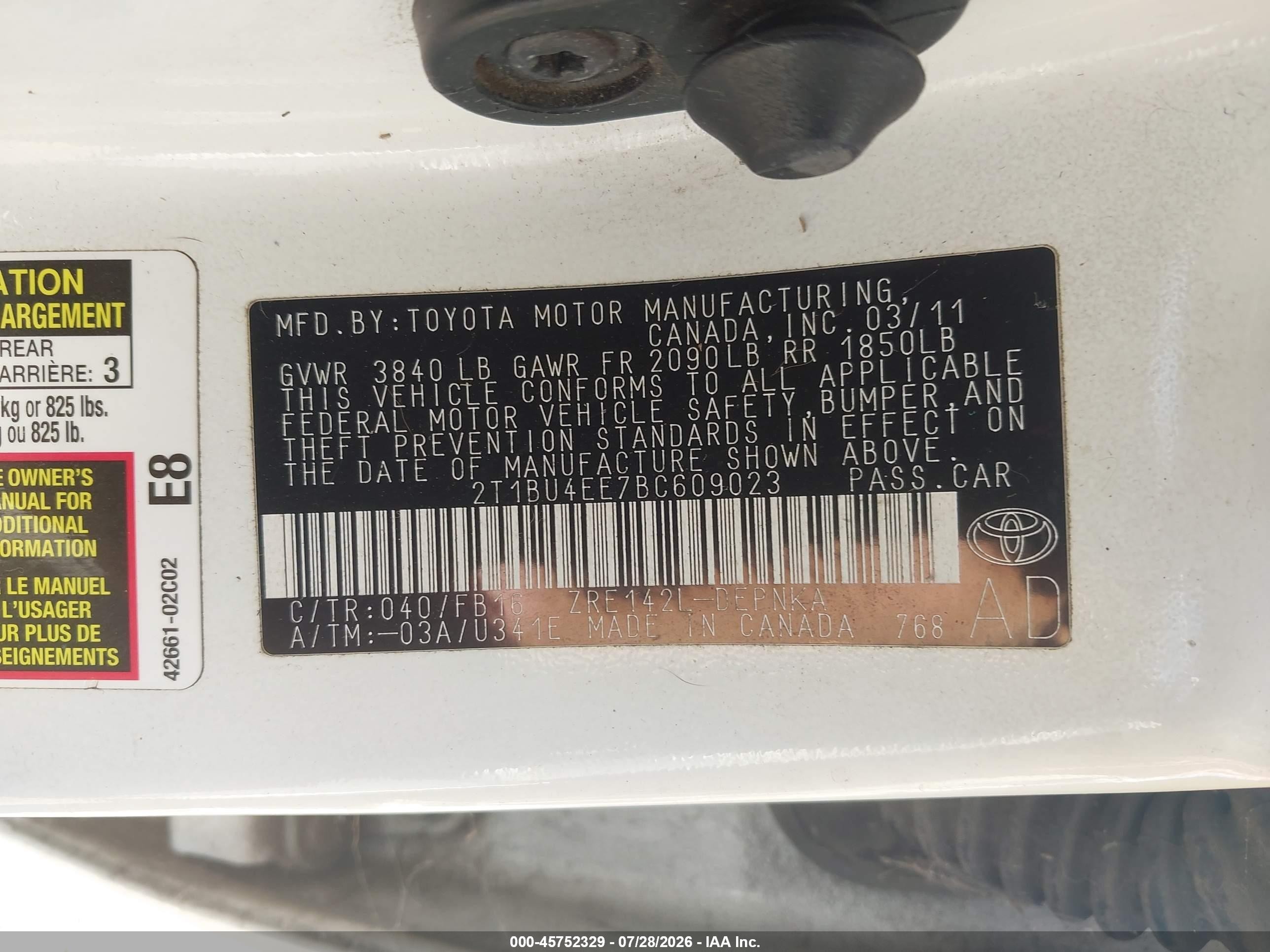 2011 Toyota Corolla Le Белый vin: 2T1BU4EE7BC609023