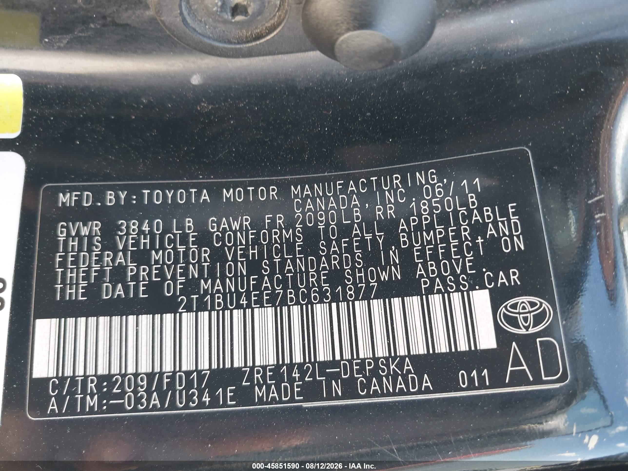 2011 Toyota Corolla S Black vin: 2T1BU4EE7BC631877