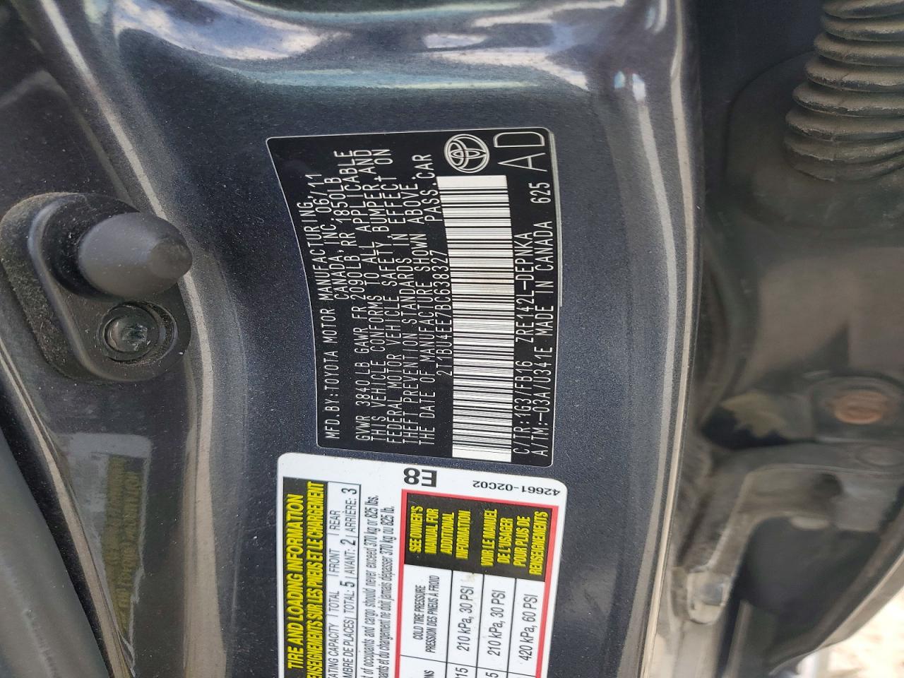 2011 Toyota Corolla Le Gray vin: 2T1BU4EE7BC638327